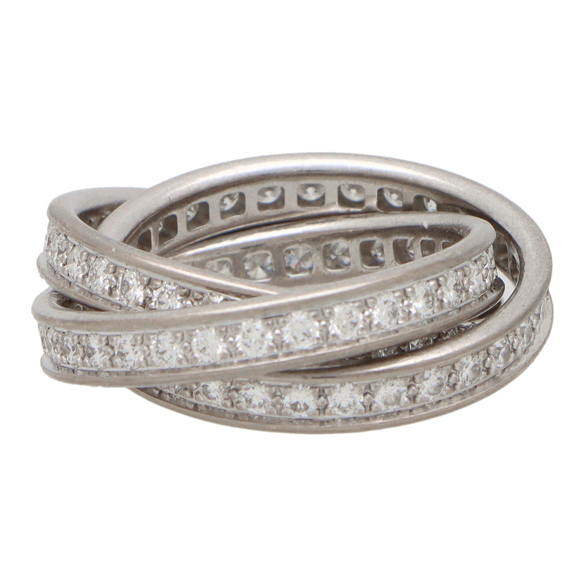 Vintage Cartier Trinity-Ring aus 18 Karat Weißgold mit Volldiamant im Zustand „Hervorragend“ in London, GB