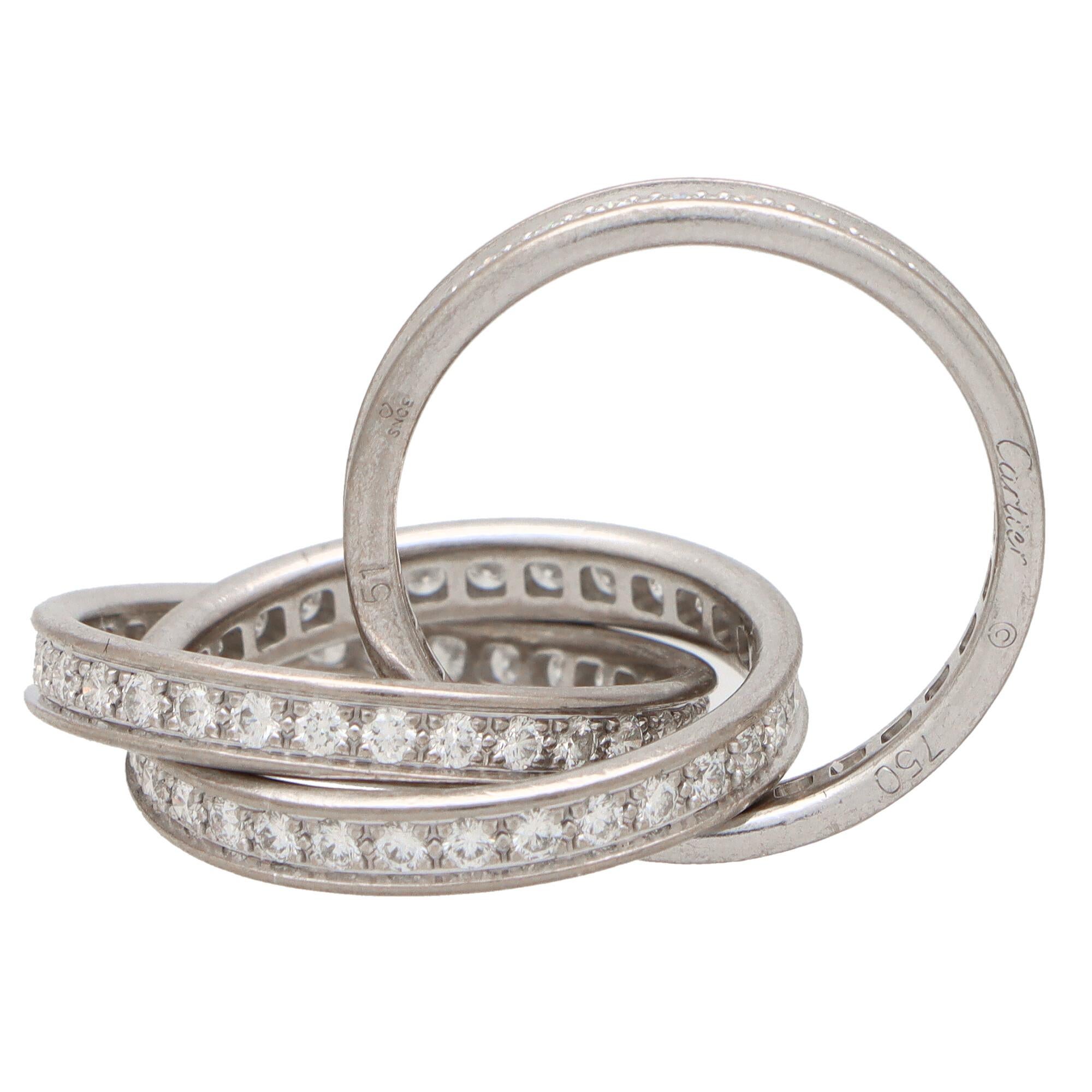 Vintage Cartier Trinity-Ring aus 18 Karat Weißgold mit Volldiamant für Damen oder Herren