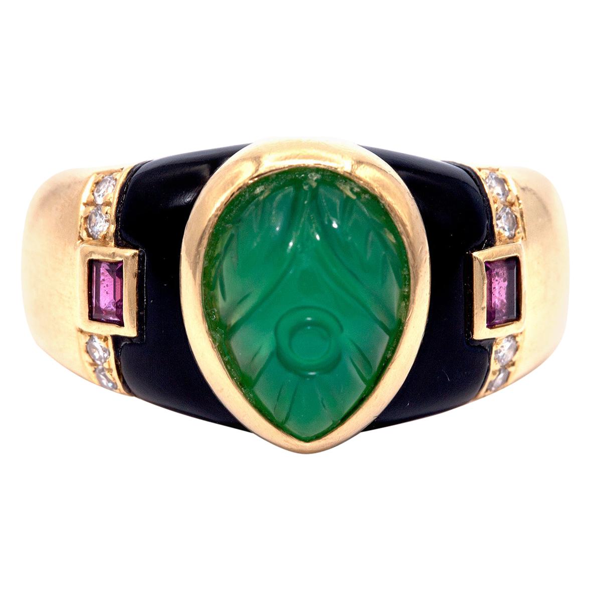 Vintage Cartier Gaia Emerald, Ruby and Diamond Ring For Sale