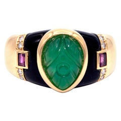 Vintage Cartier Gaia Emerald, Ruby and Diamond Ring