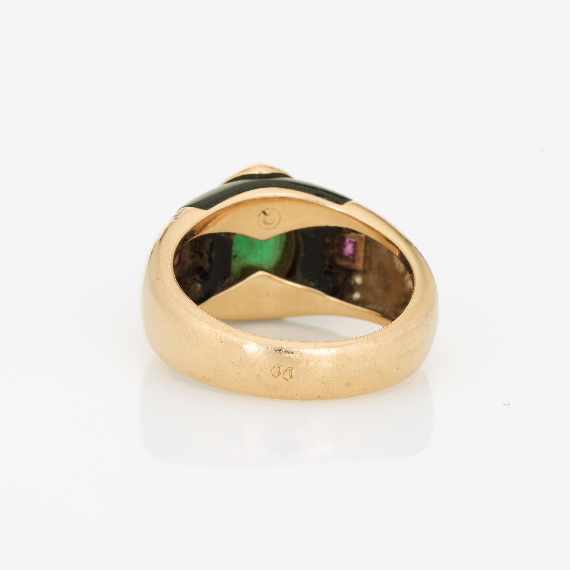 Modern Vintage Cartier Gaia Moghul Ring Chrysoprase Ruby Band 18k Yellow Gold