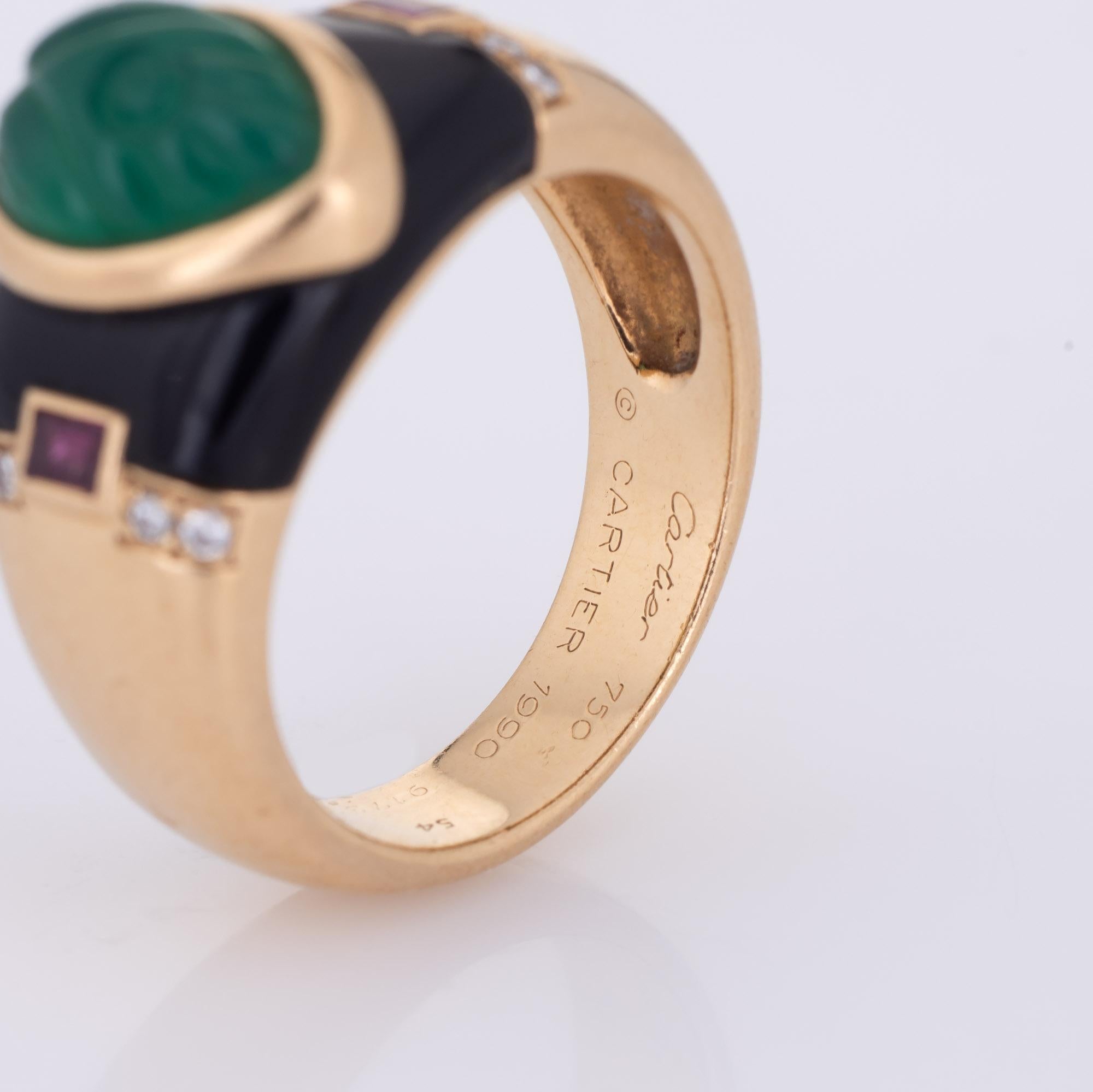 Vintage Cartier Gaia Moghul Ring Chrysoprase Ruby Band 18k Yellow Gold In Good Condition In Torrance, CA