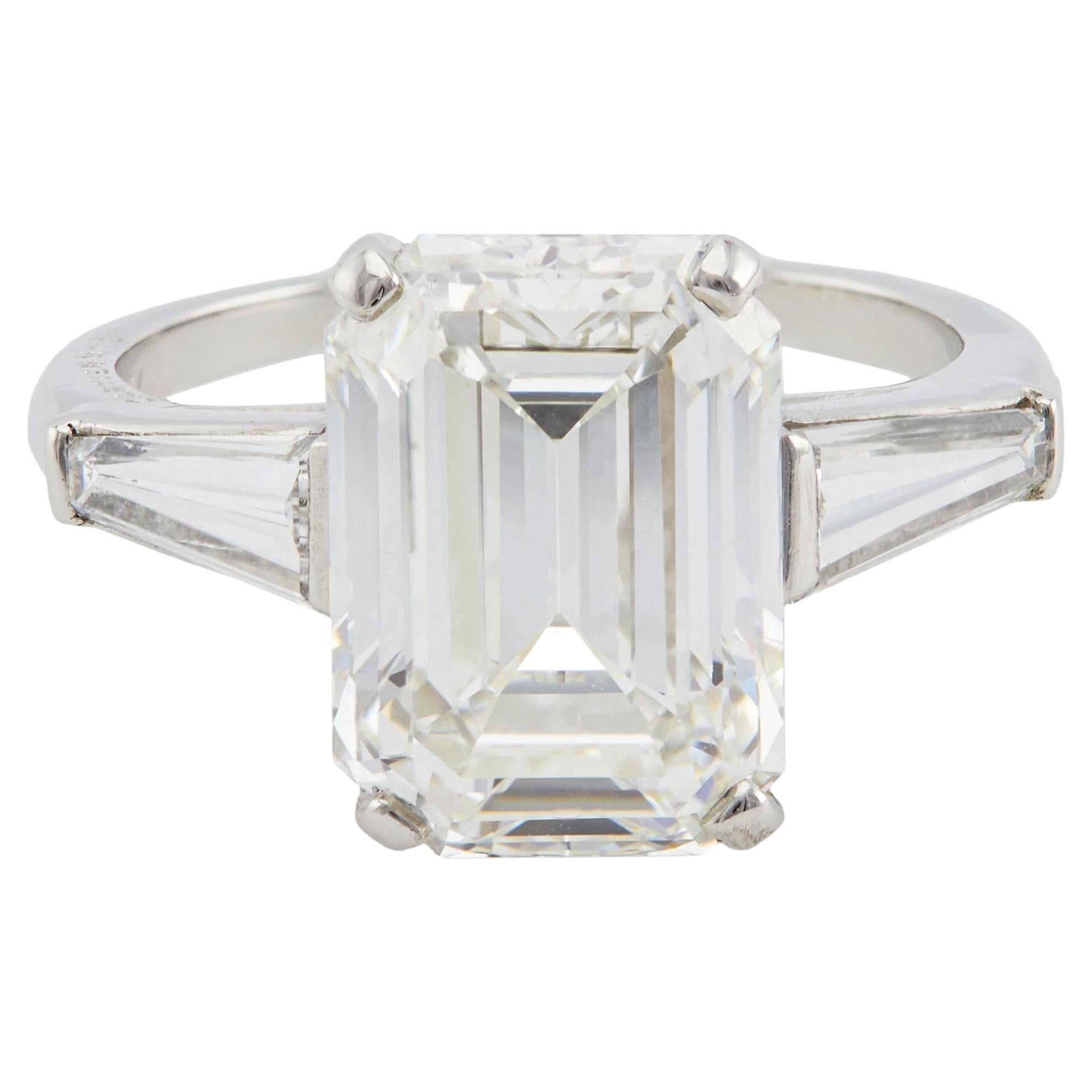 Vintage Cartier GIA 4.63 Carat Emerald Cut Diamond Platinum Ring