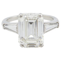Vintage Cartier GIA 4.63 Carat Emerald Cut Diamond Platinum Ring