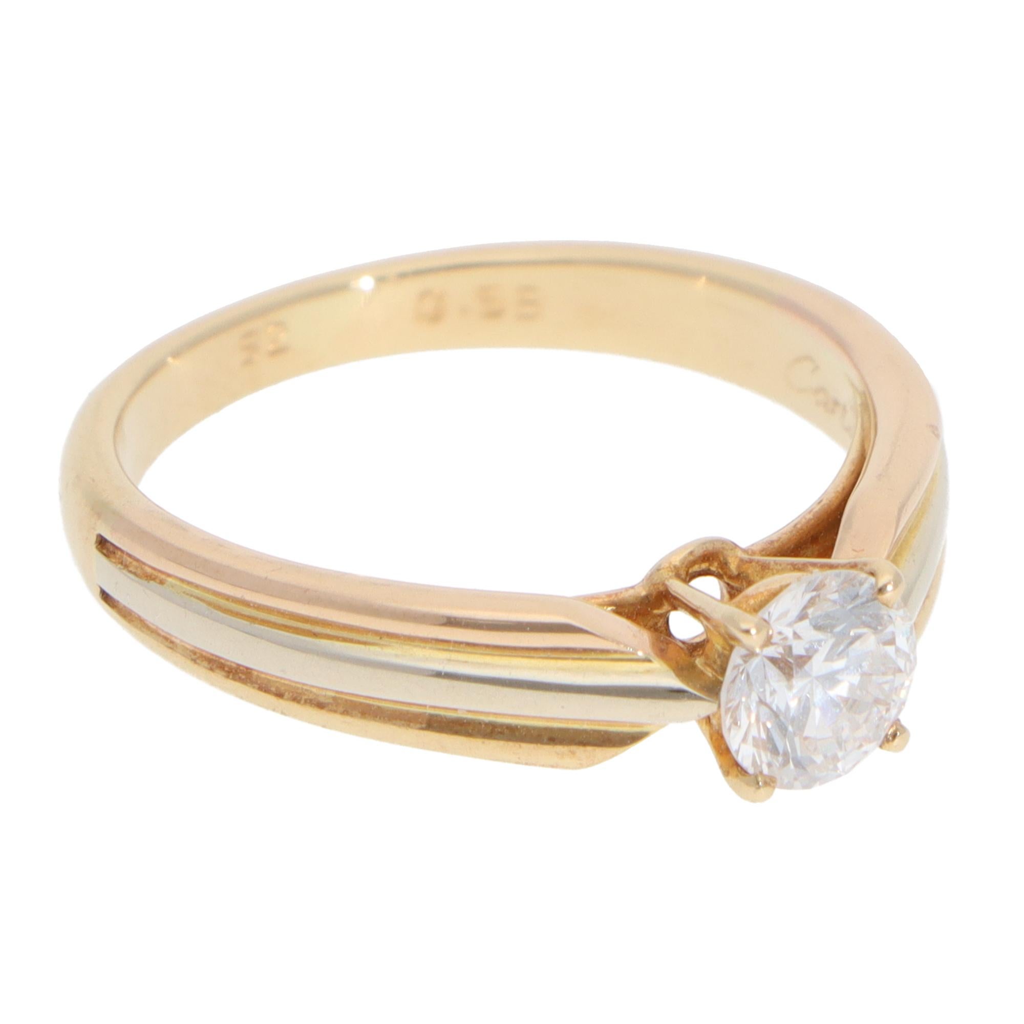 Vintage Cartier GIA Certified 0.55ct Diamond Trinity Ring In Excellent Condition In London, GB