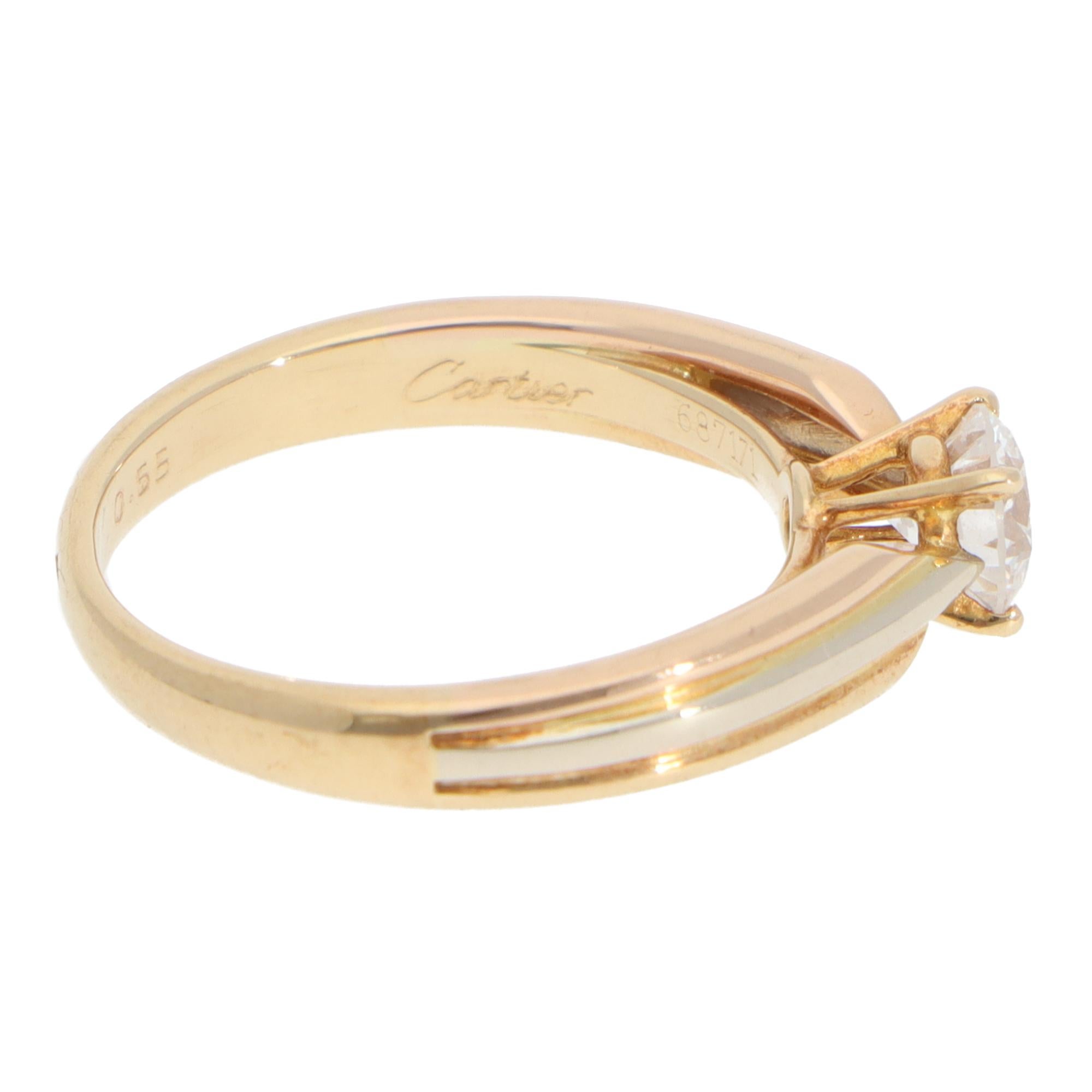 Women's or Men's Vintage Cartier GIA Certified 0.55ct Diamond Trinity Ring