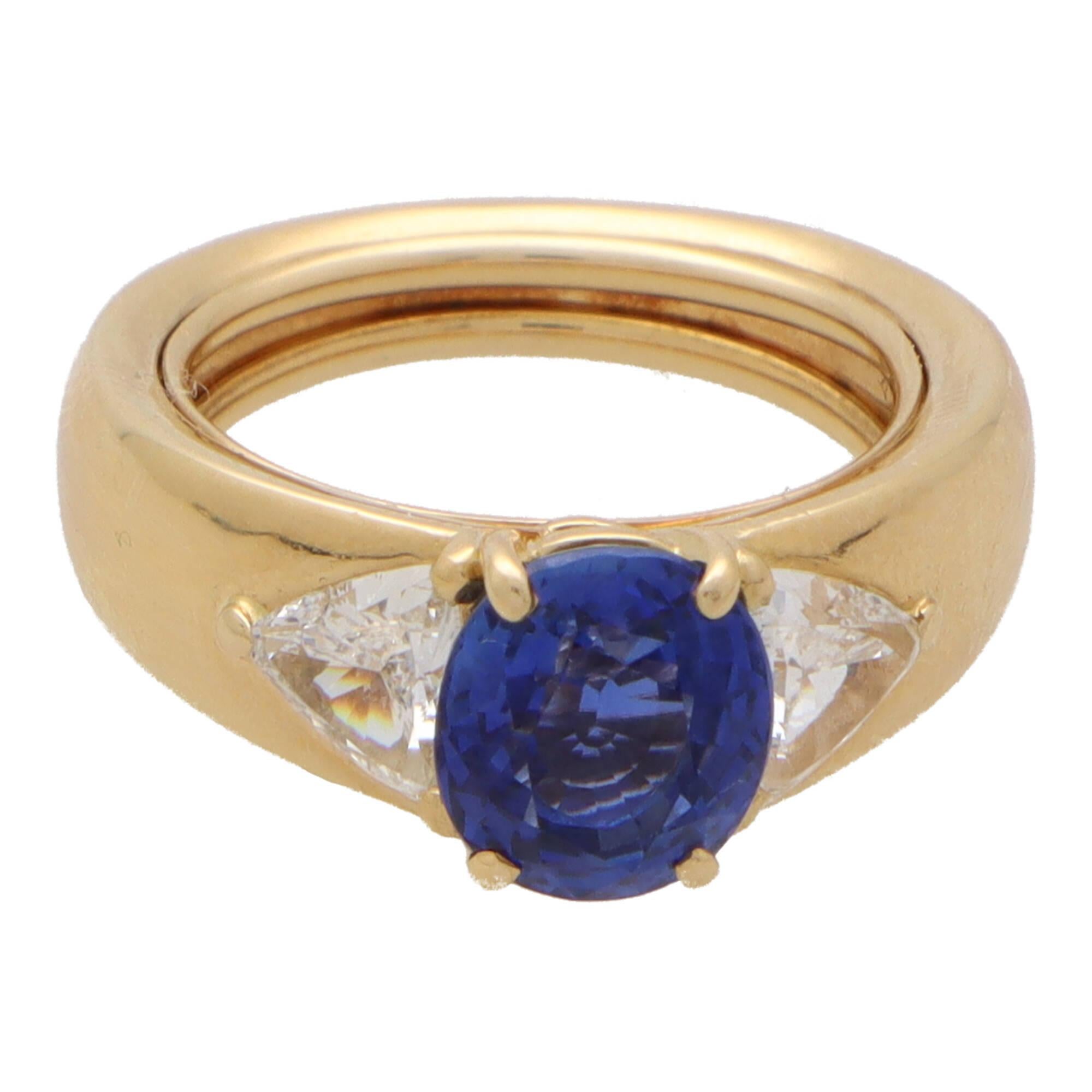 Modern Vintage Cartier GIA Certified Sapphire and Diamond Ring in Yellow Gold For Sale