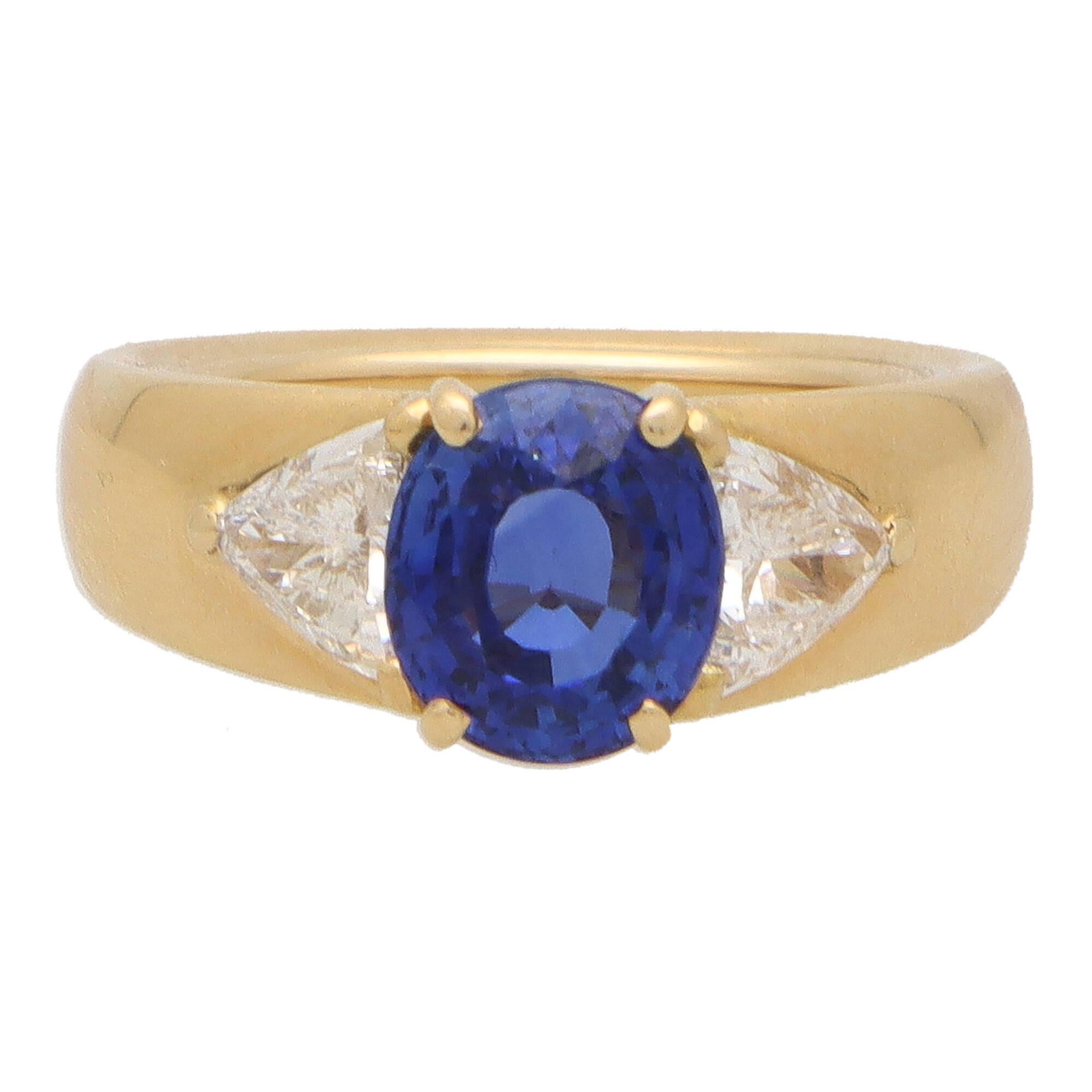 Oval Cut Vintage Cartier GIA Certified Sapphire and Diamond Ring in Yellow Gold For Sale