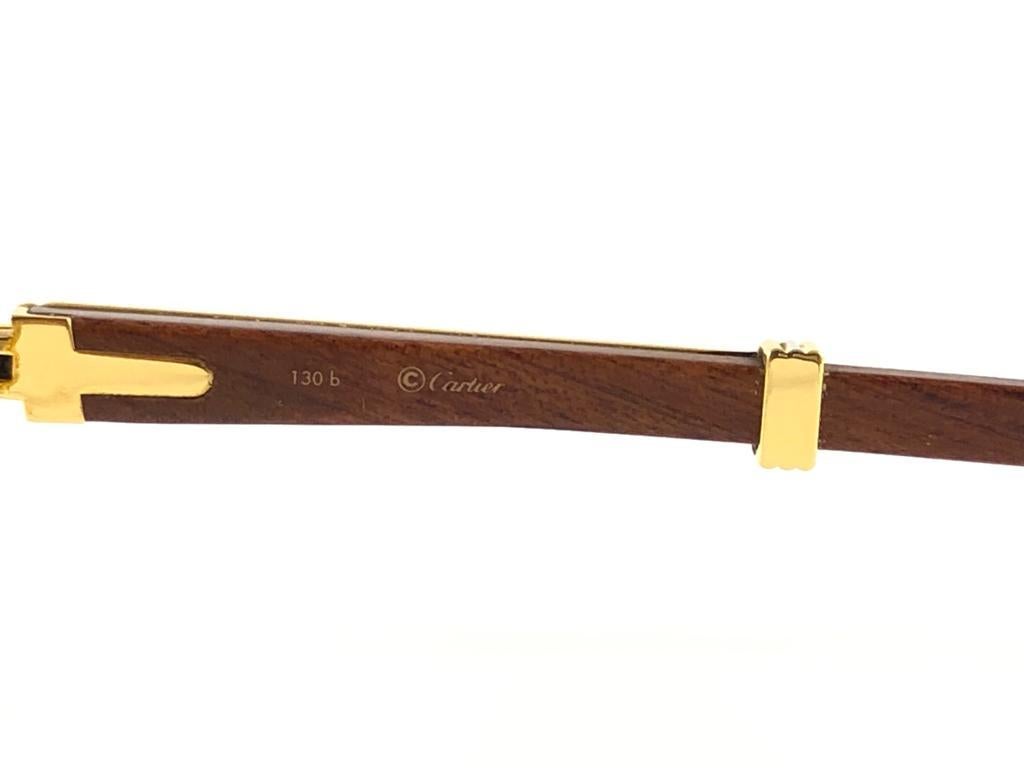 Vintage Cartier Giverny Gold and Wood Large 51/20 Gradient Brown Lens Sunglasses For Sale 6