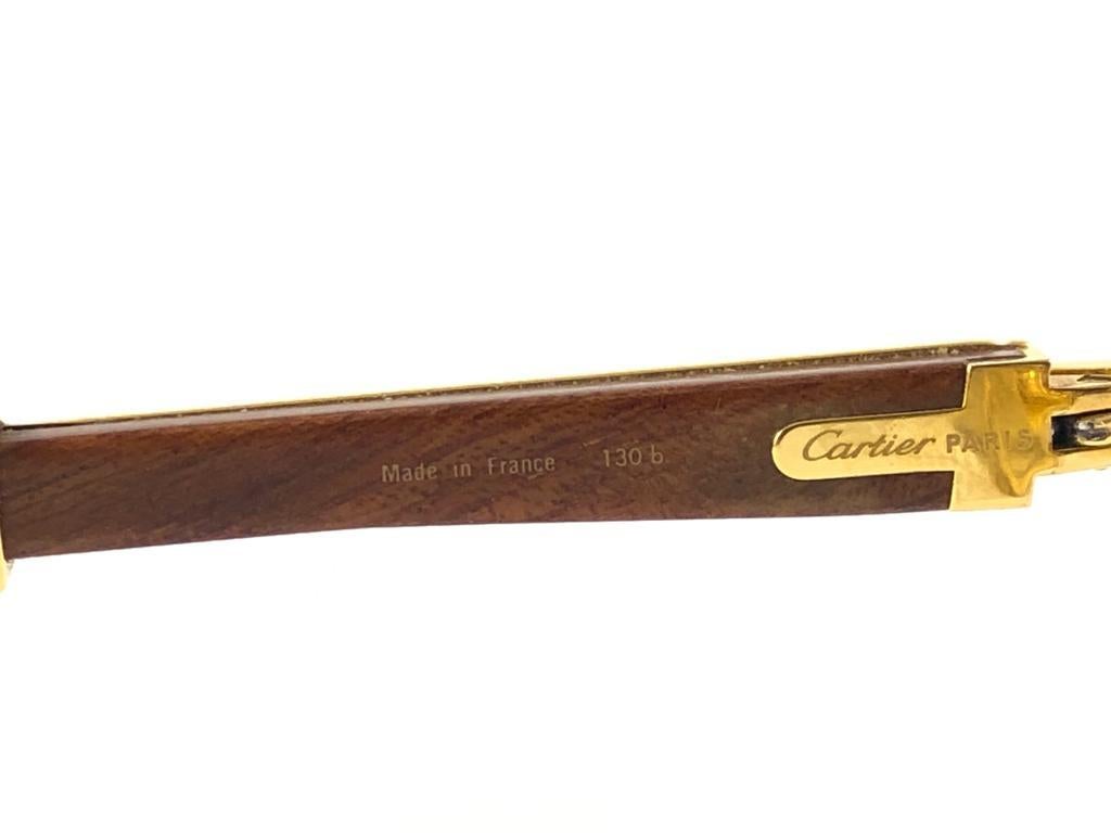 Vintage Cartier Giverny Gold and Wood Large 51/20 Gradient Brown Lens Sunglasses For Sale 7