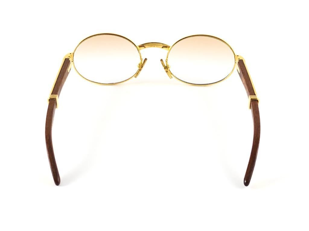 Vintage Cartier Giverny Gold and Wood Large 51/20 Gradient Brown Lens Sunglasses For Sale 9