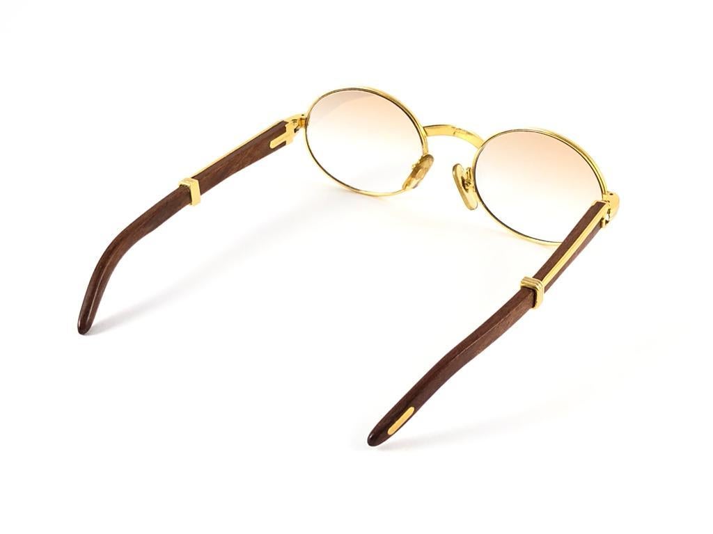 Vintage Cartier Giverny Gold and Wood Large 51/20 Gradient Brown Lens Sunglasses For Sale 10