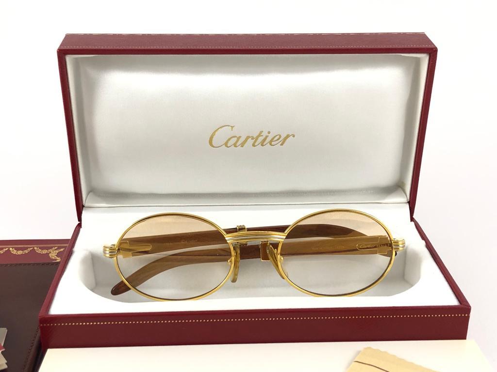 Vintage Cartier Giverny Gold und Wood Large 51/20 Gradient Brown Lens Sonnenbrille im Angebot 1