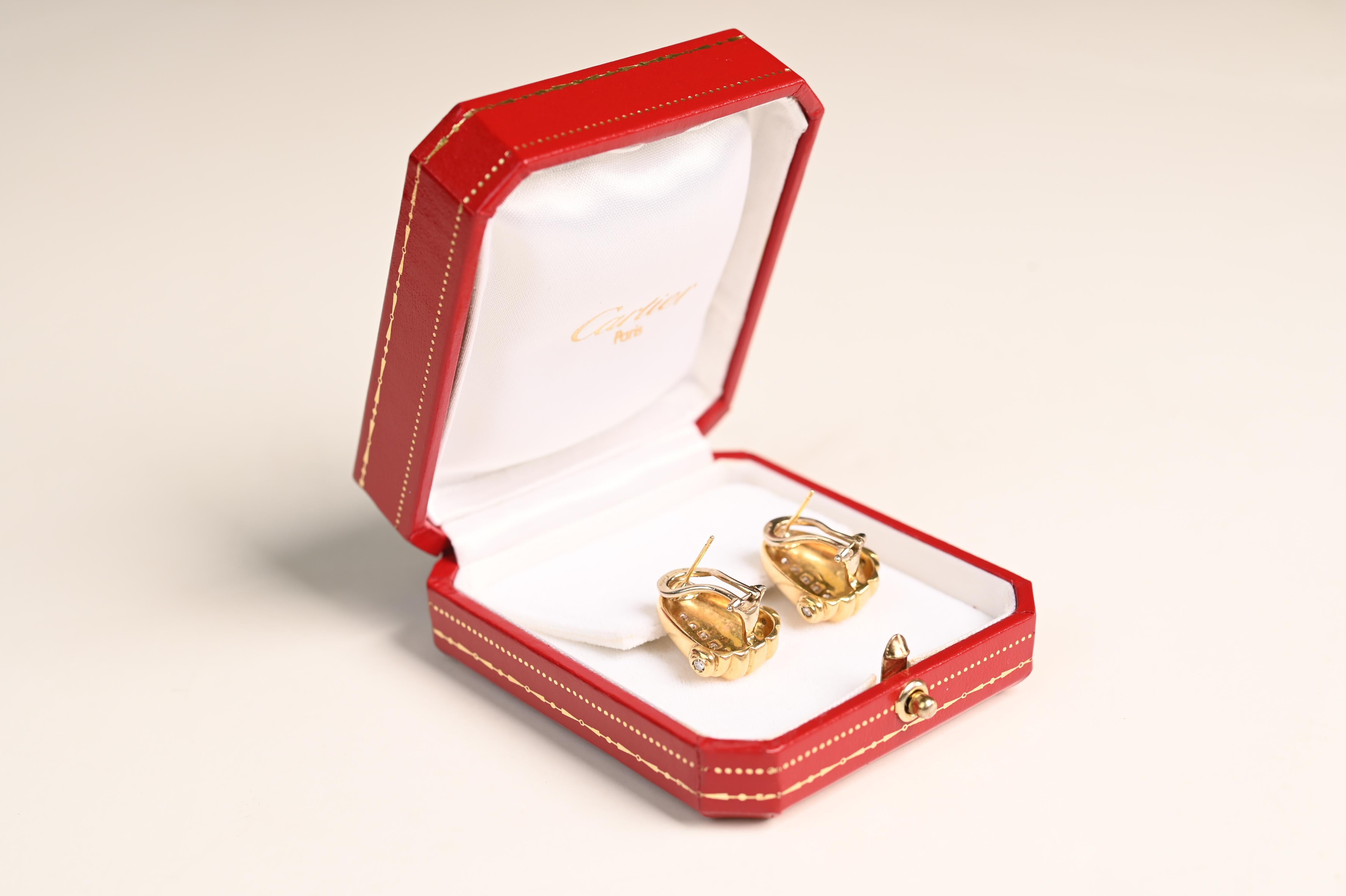 Women's Vintage Cartier Gold and Diamond Earrings (Approx. 0.20-Carats), 18K Yellow Gold For Sale
