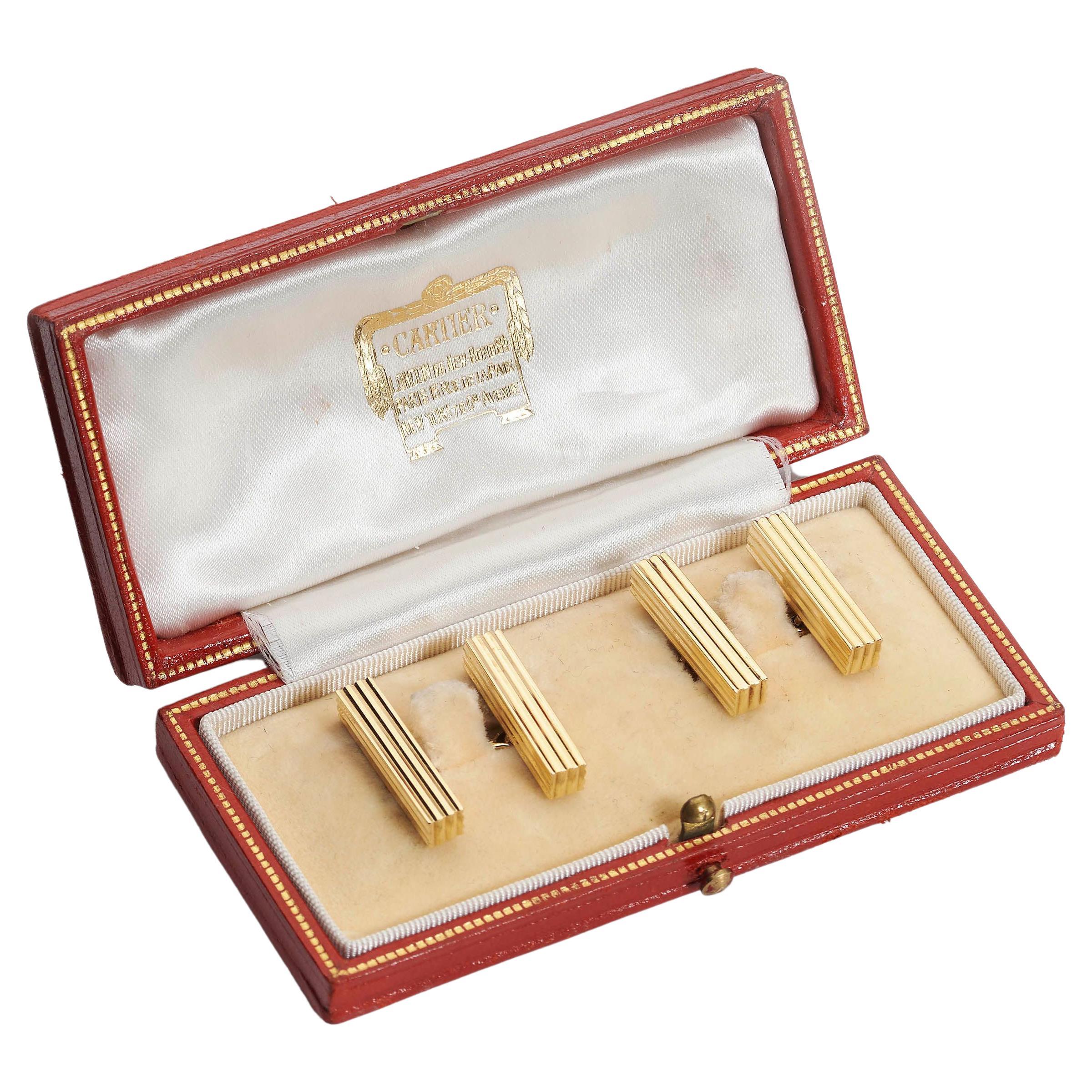 Vintage Cartier Gold Bar Cufflinks, London Hallmark 1957