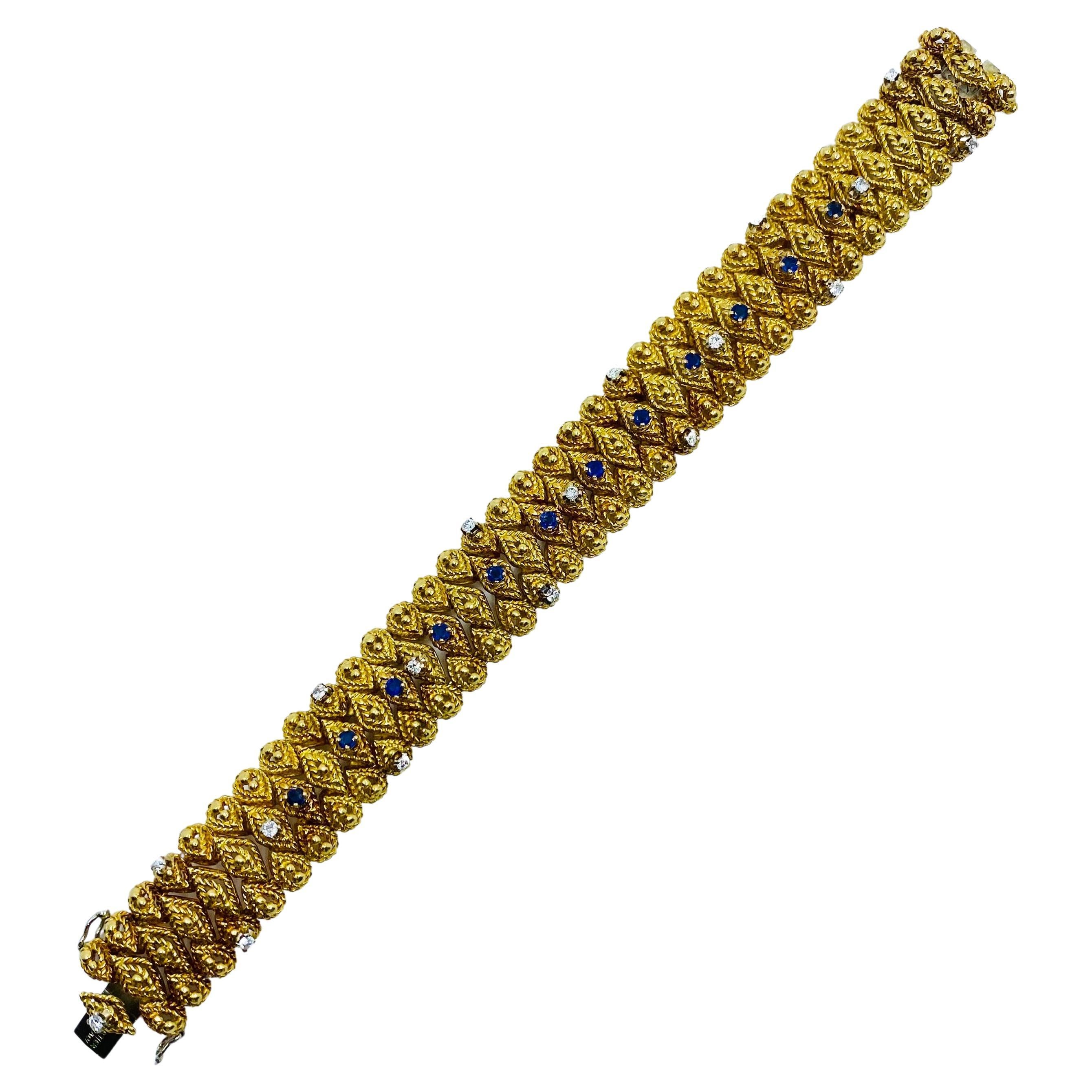 Vintage Cartier Gold Bracelet Sapphire Diamond In Excellent Condition For Sale In Beverly Hills, CA