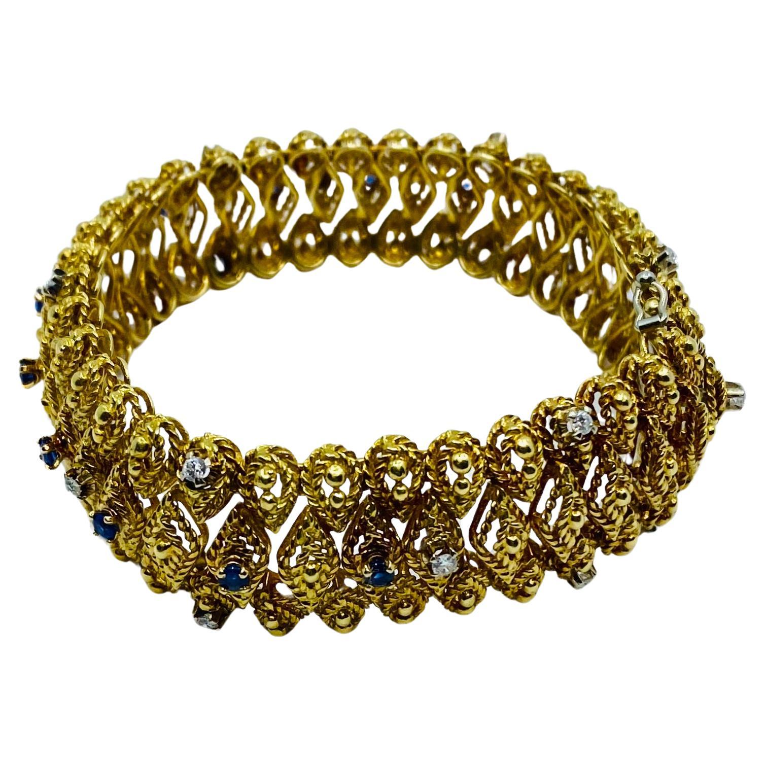 Women's Vintage Cartier Gold Bracelet Sapphire Diamond For Sale