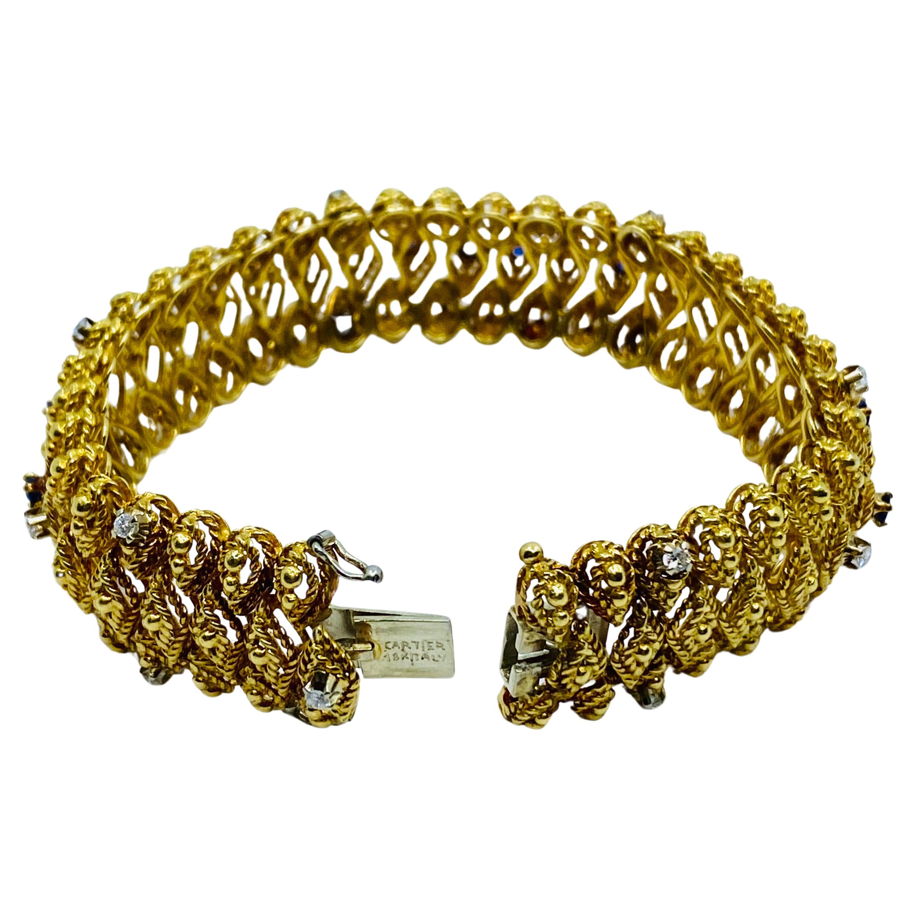 Vintage Cartier Gold Bracelet Sapphire Diamond For Sale 1