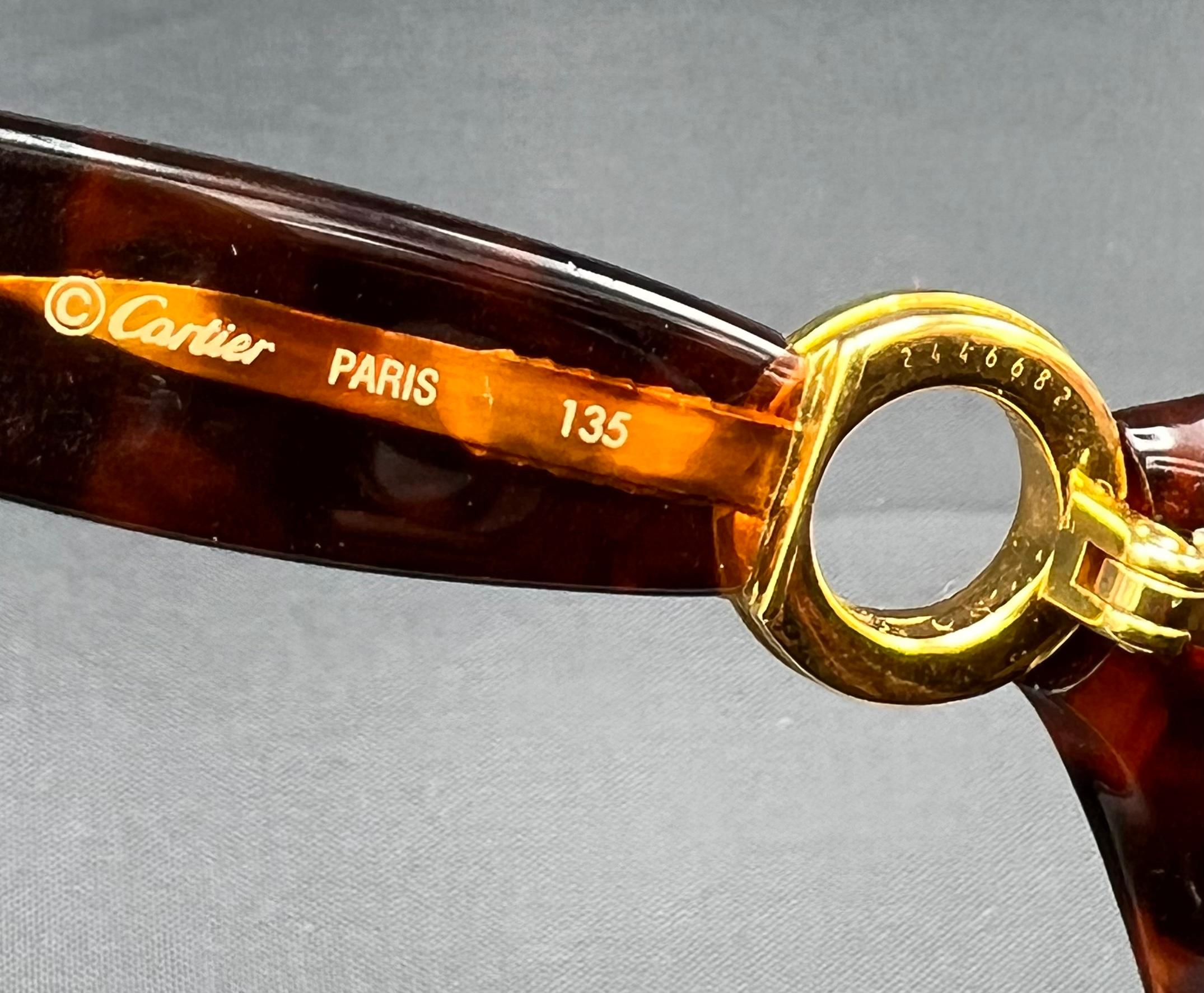 Vintage Cartier Gold, Brown & Black Oval Sunglasses w/ Case For Sale 2