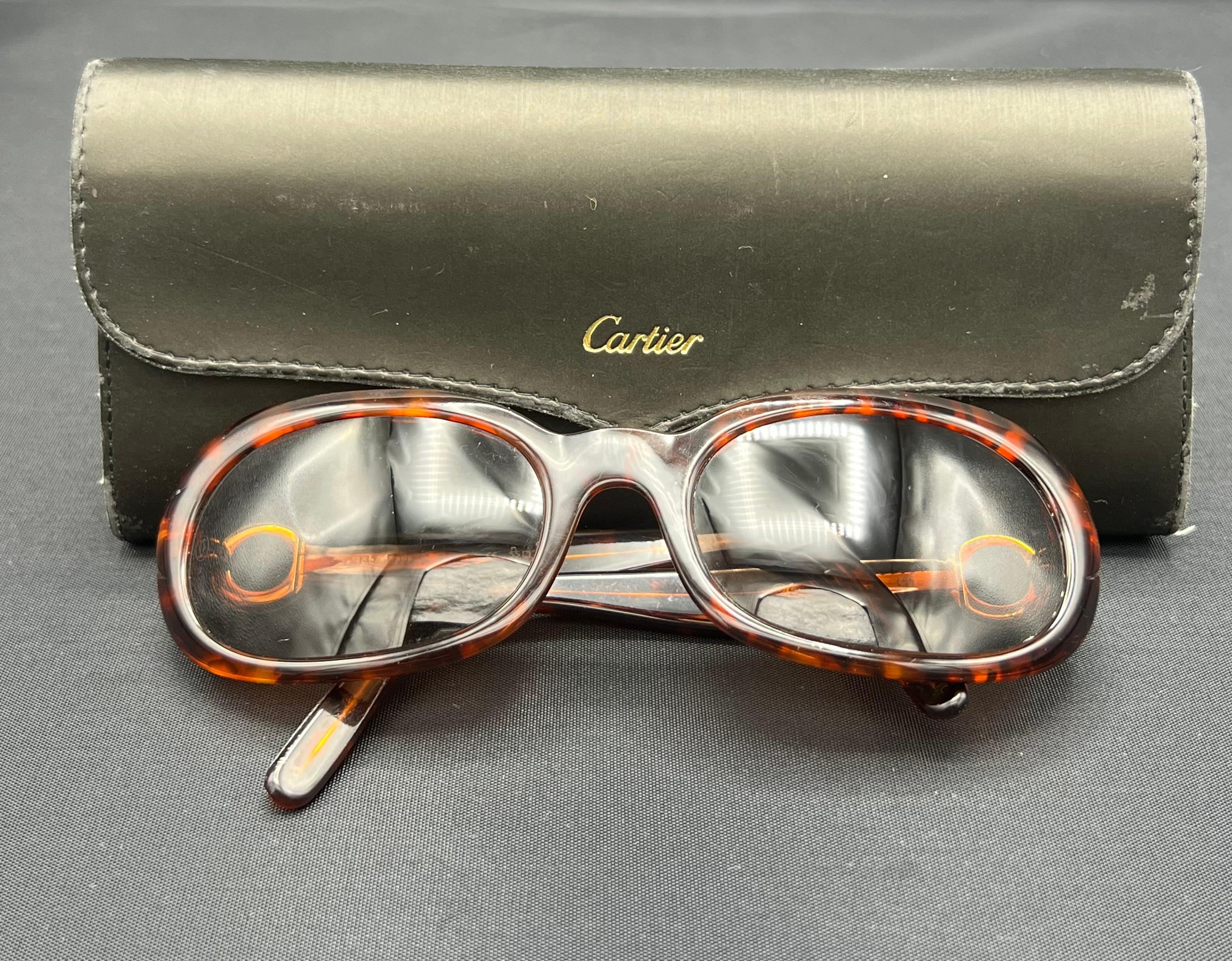 Vintage Cartier Gold, Brown & Black Oval Sunglasses w/ Case For Sale 4