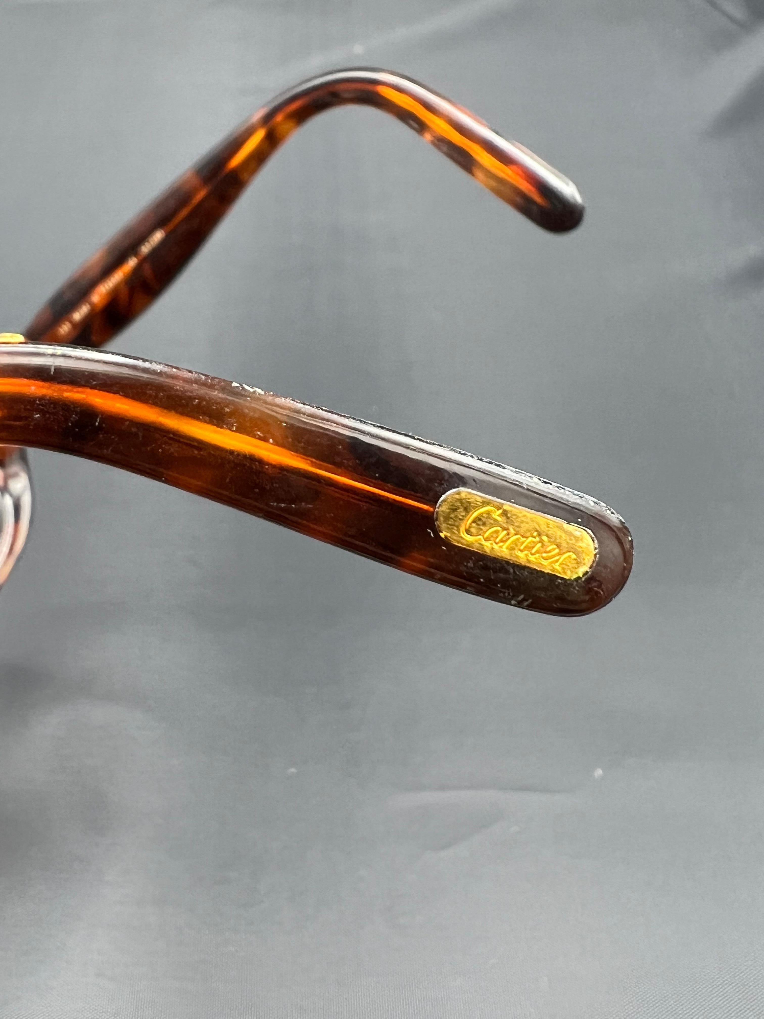 Vintage Cartier Gold, Brown & Black Oval Sunglasses w/ Case For Sale 5