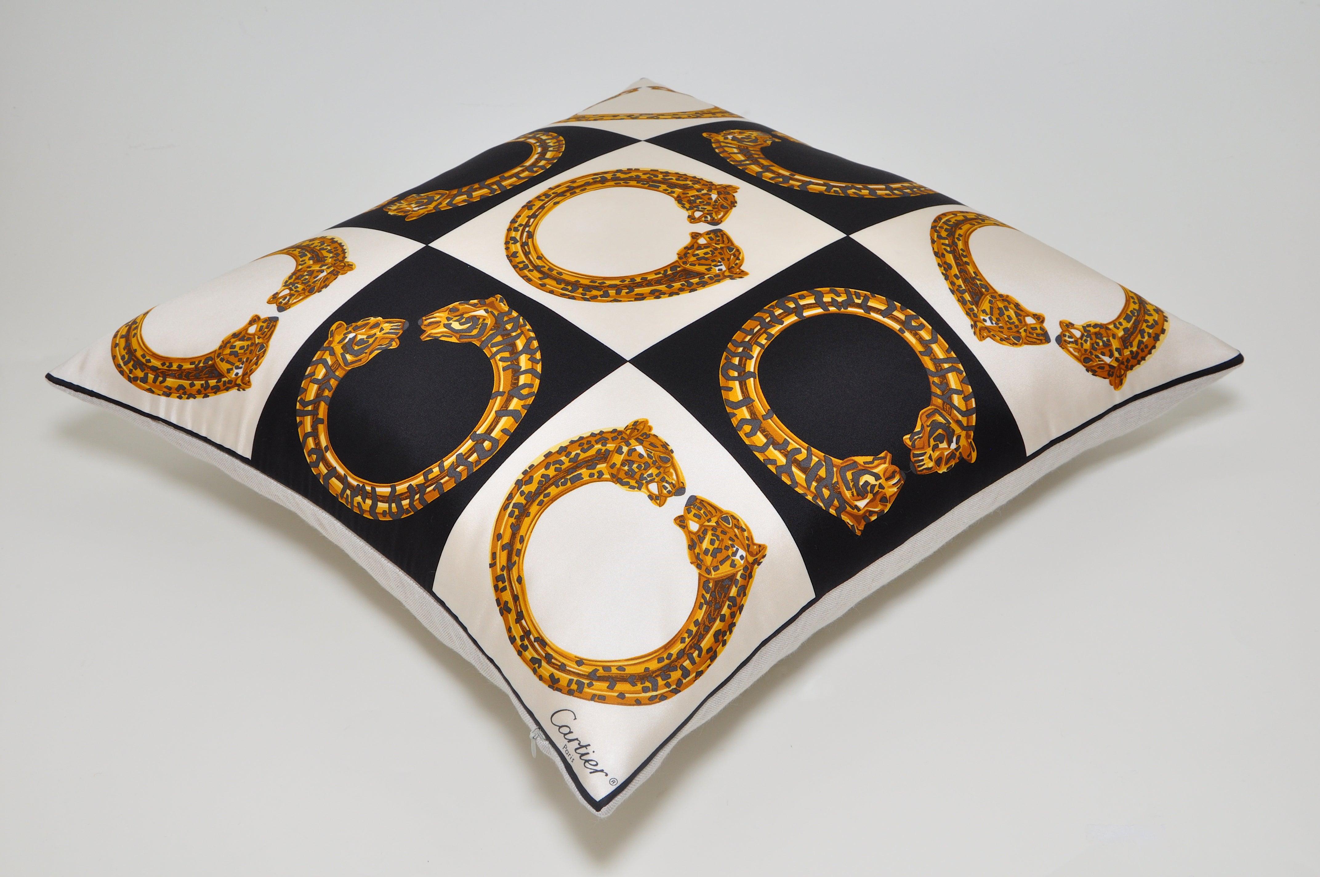 Vintage Cartier Gold Panther Bracelet Jewelry Silk Scarf Cushion Pillow In Good Condition In Belfast, Northern Ireland