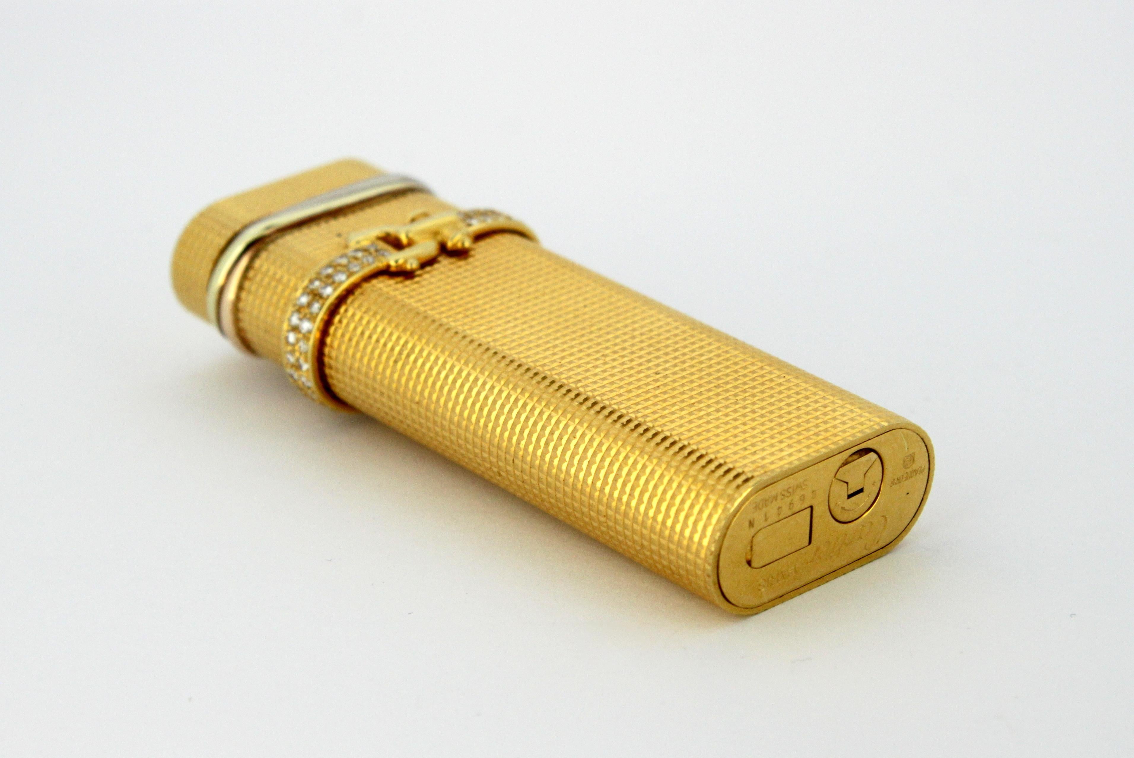 Vintage Cartier Gold Plated Lighter with Diamonds In Good Condition In Braintree, GB