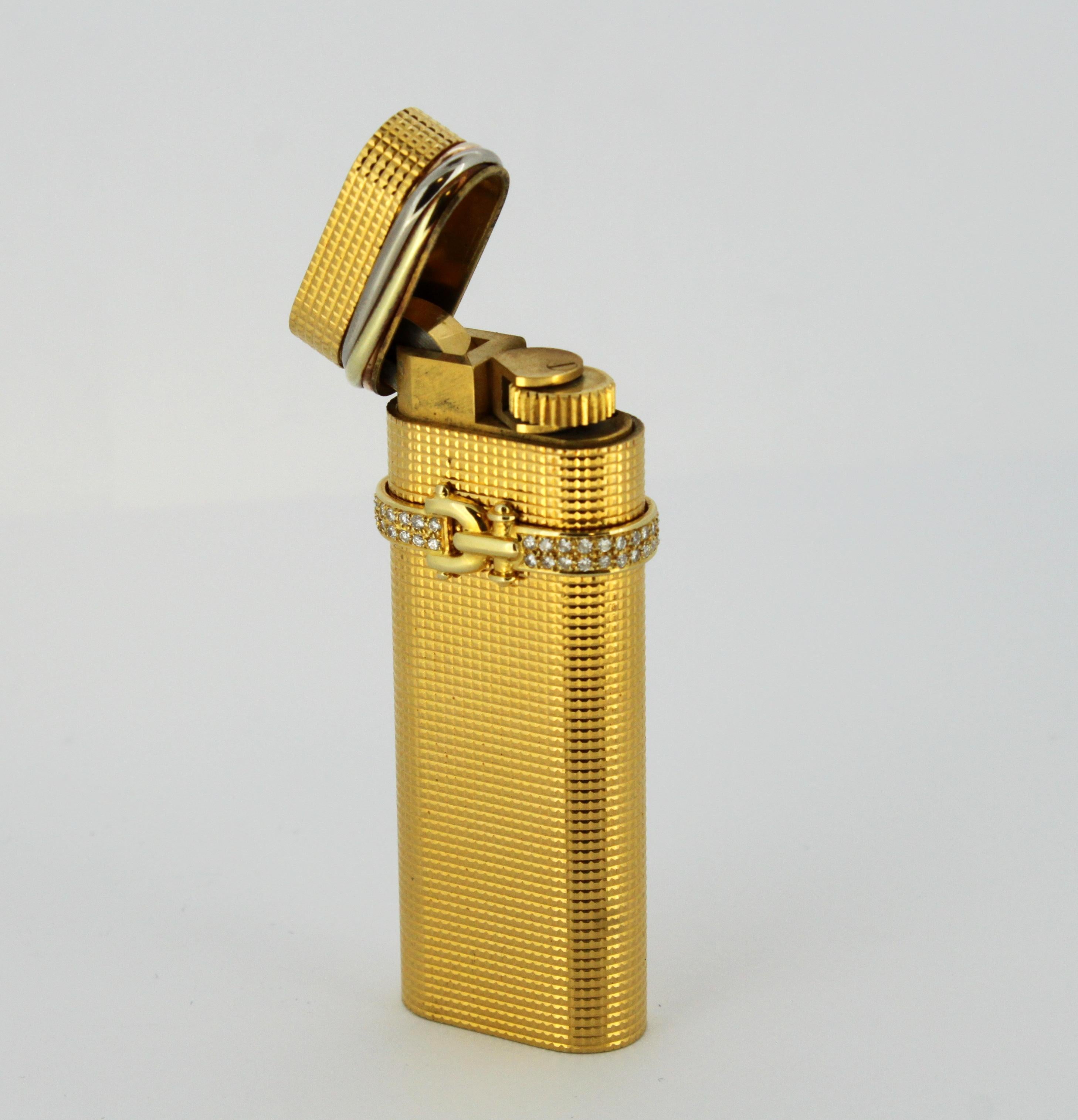 Women's or Men's Vintage Cartier Gold Plated Lighter with Diamonds