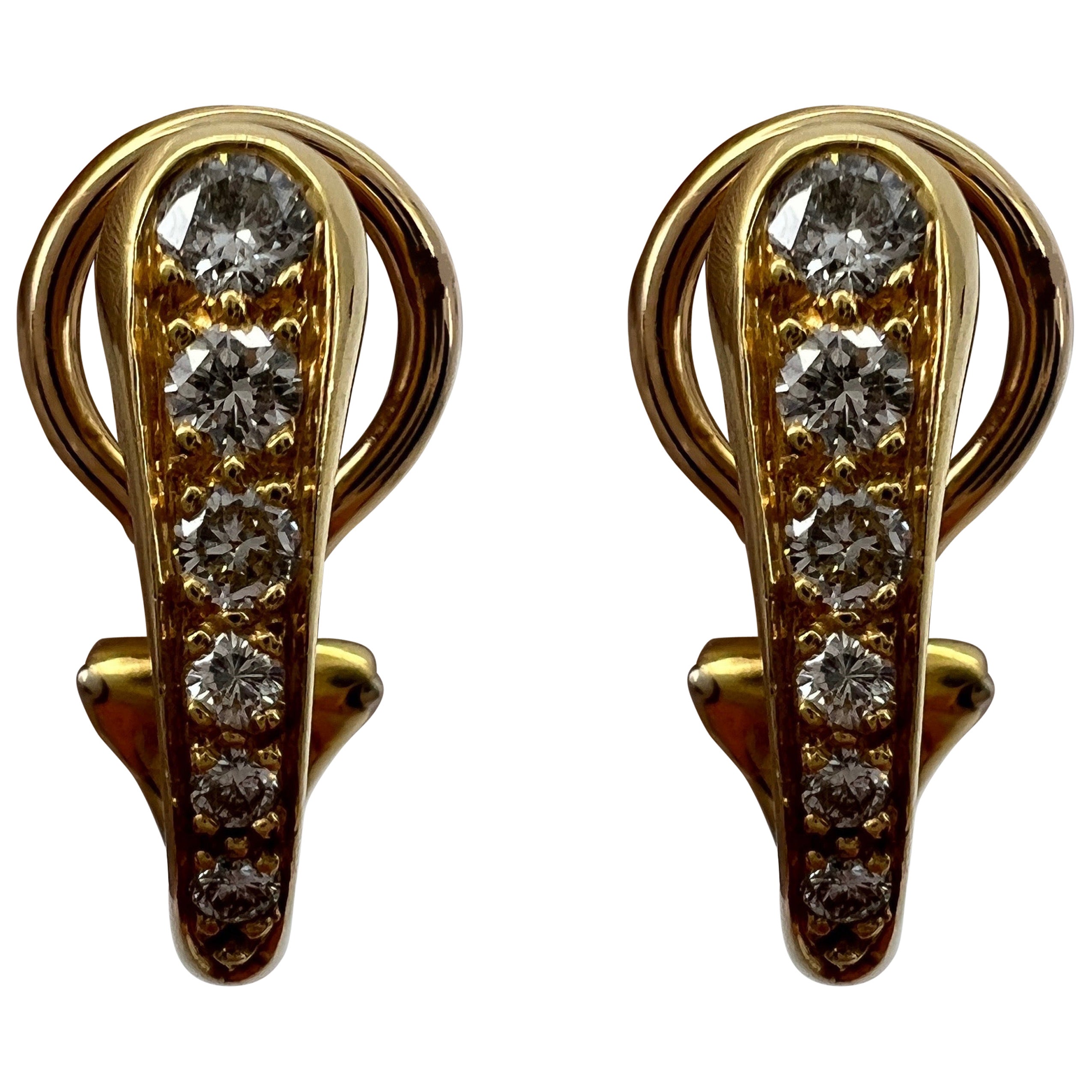 Vintage Cartier Graduating Diamond 18k Yellow Gold Hoop Earrings In Cartier Box