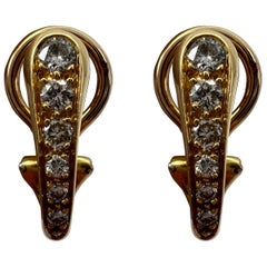 Vintage Cartier Graduating Diamond 18k Yellow Gold Hoop Earrings In Cartier Box