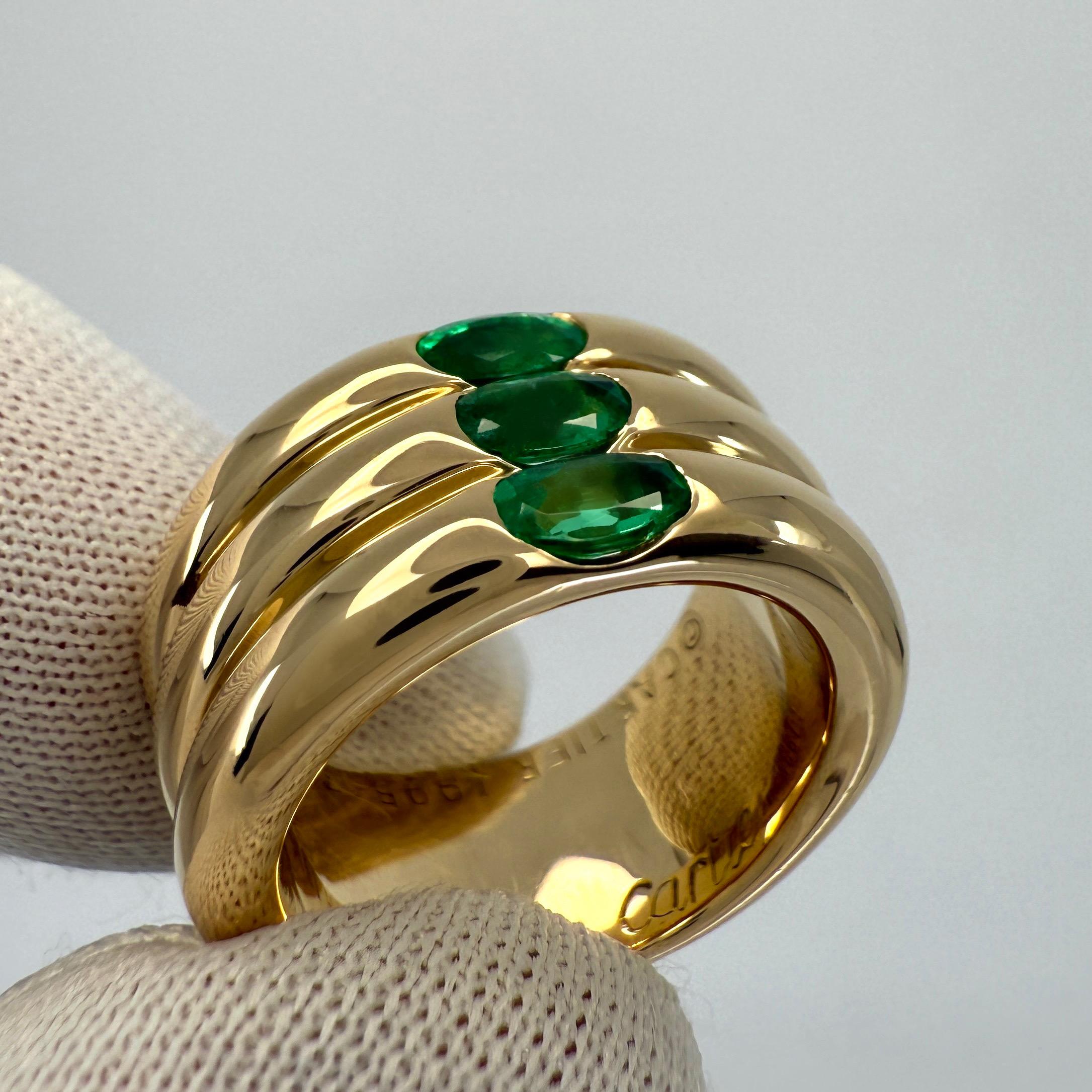 Vintage Cartier Green Emerald Ellipse 18k Yellow Gold Three Stone Band Ring 47 2