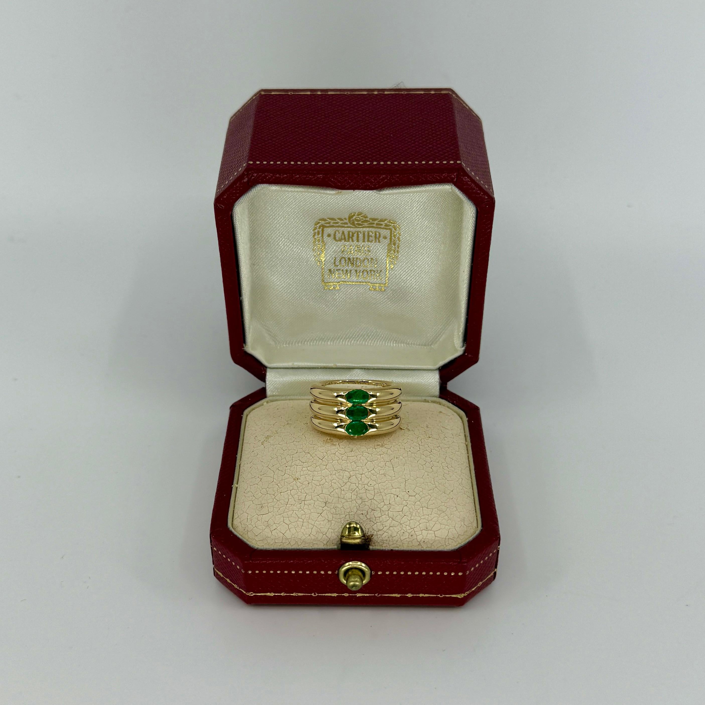 Vintage Cartier Green Emerald Ellipse 18k Yellow Gold Three Stone Band Ring 47 4