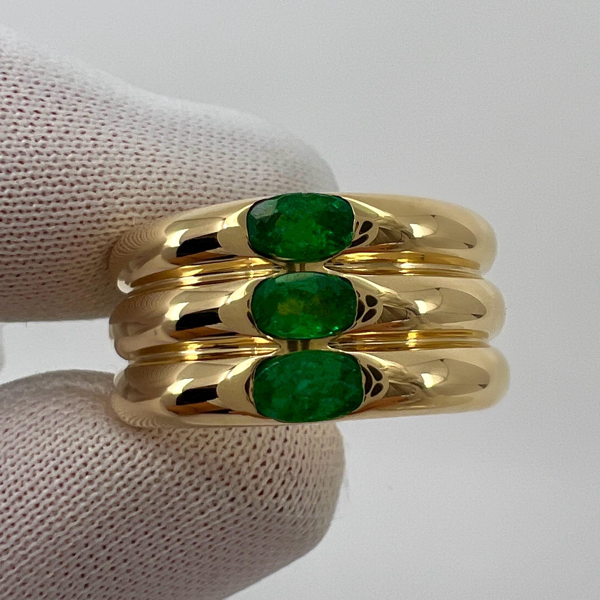 Vintage Cartier Green Emerald Ellipse 18k Yellow Gold Three Stone Band Ring 50  5