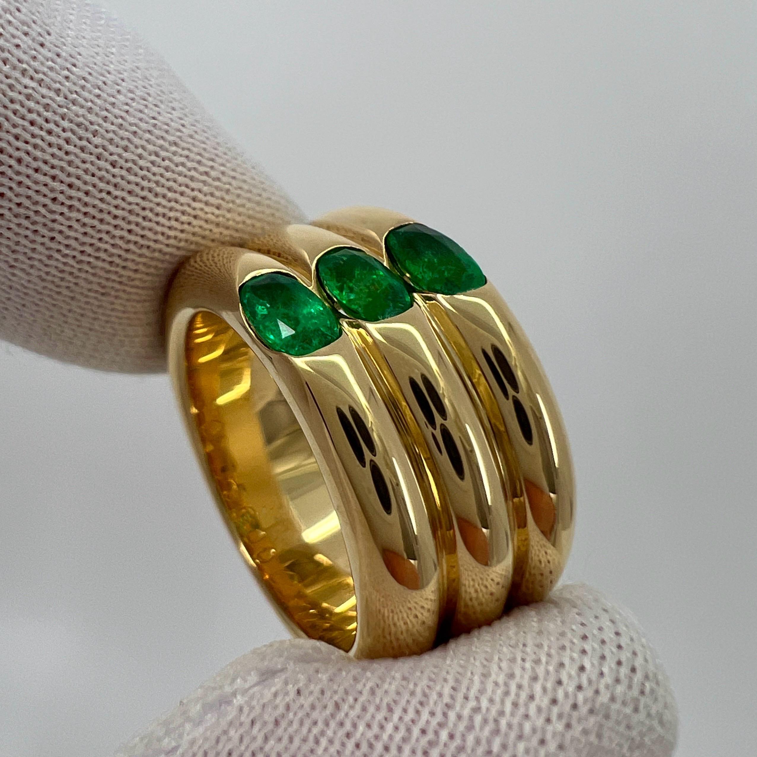 Vintage Cartier Green Emerald Ellipse 18k Yellow Gold Three Stone Band Ring 50  6