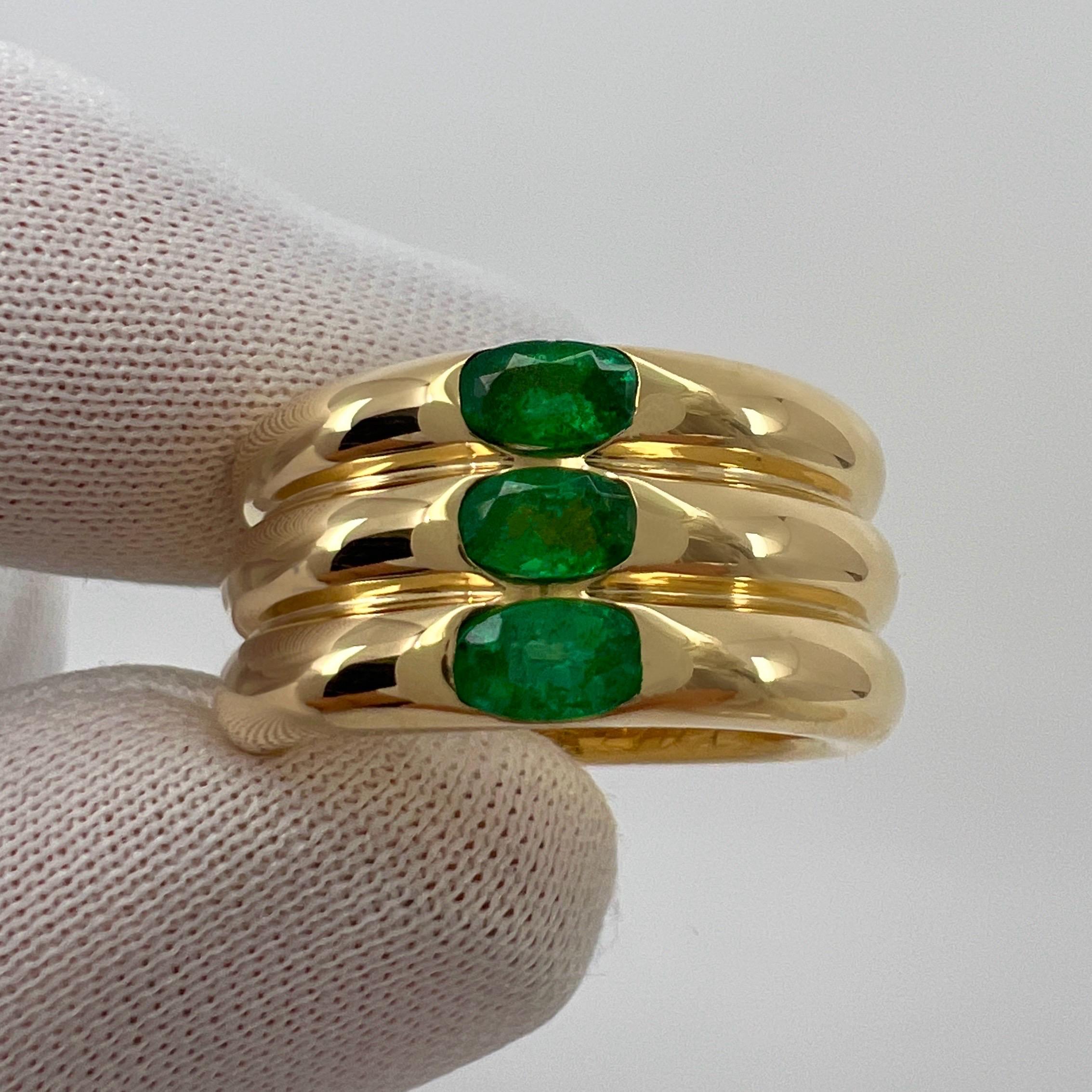 Vintage Cartier Green Emerald Ellipse 18k Yellow Gold Three Stone Band Ring 50  7
