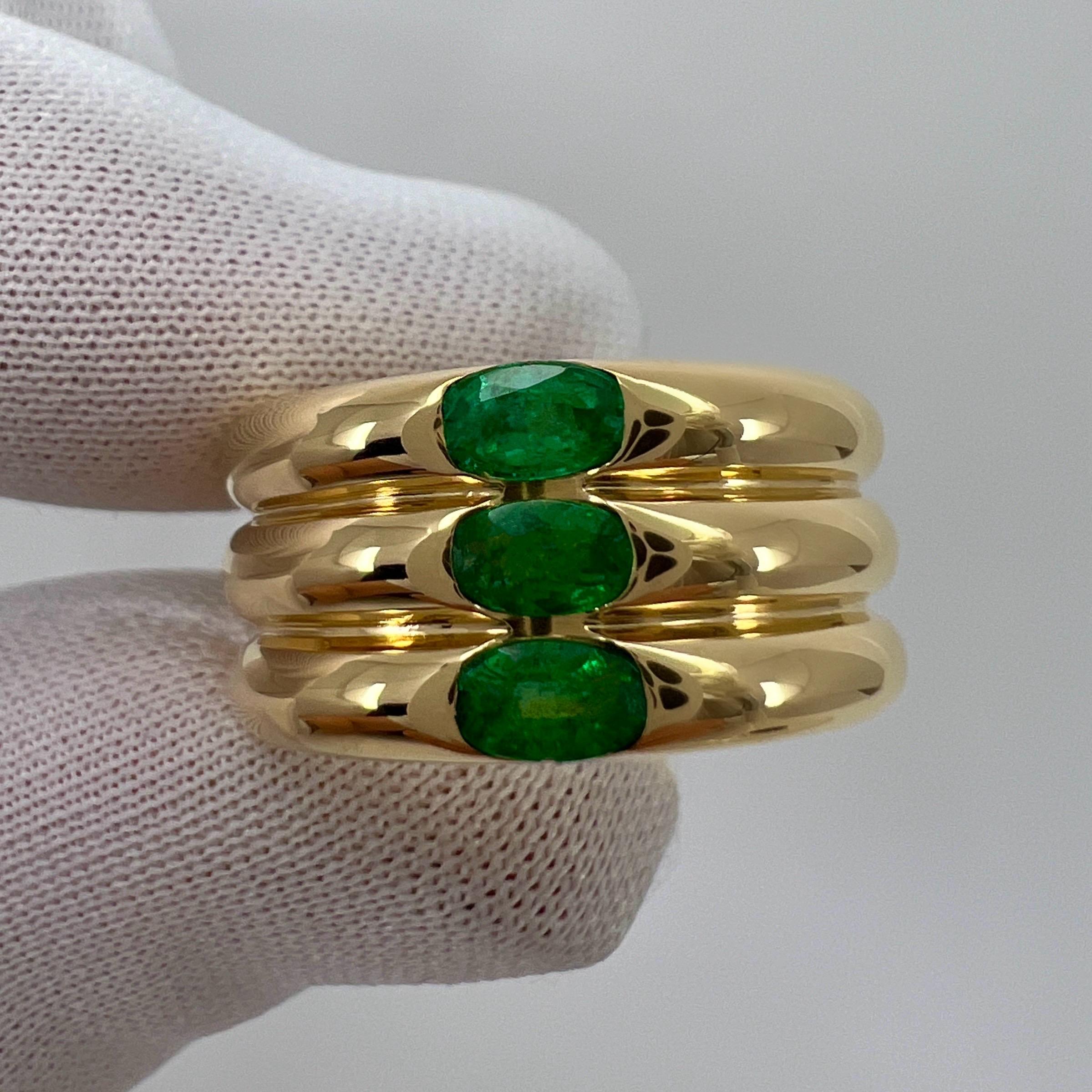 Vintage Cartier Green Emerald Ellipse 18k Yellow Gold Three Stone Band Ring 50  1