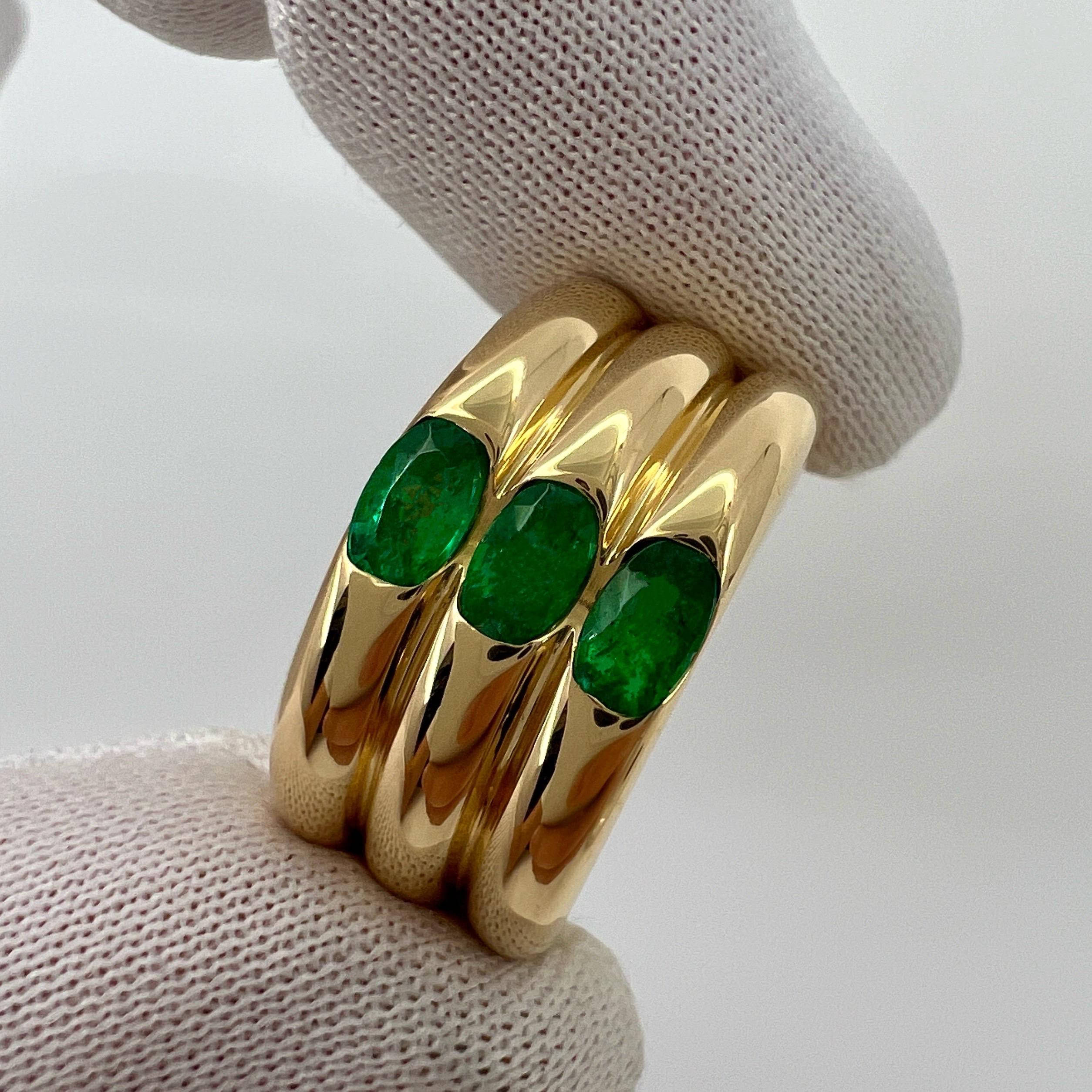 Vintage Cartier Green Emerald Ellipse 18k Yellow Gold Three Stone Band Ring 50  2