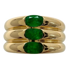 Vintage Cartier Grüner Smaragd Ellipse 18k Gelbgold Drei Stein Band Ring 50