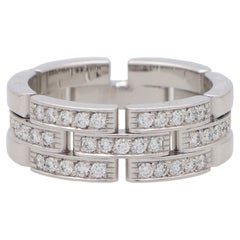 Vintage Cartier Half Diamond Maillon Panthère Ring Set in 18k White Gold