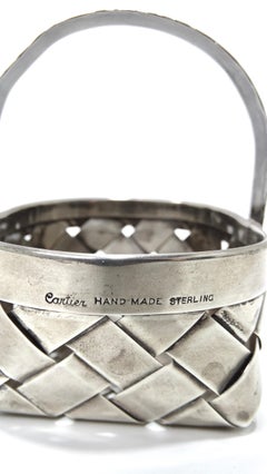 Vintage Cartier Handmade Sterling Silver Small Woven Basket with Handle