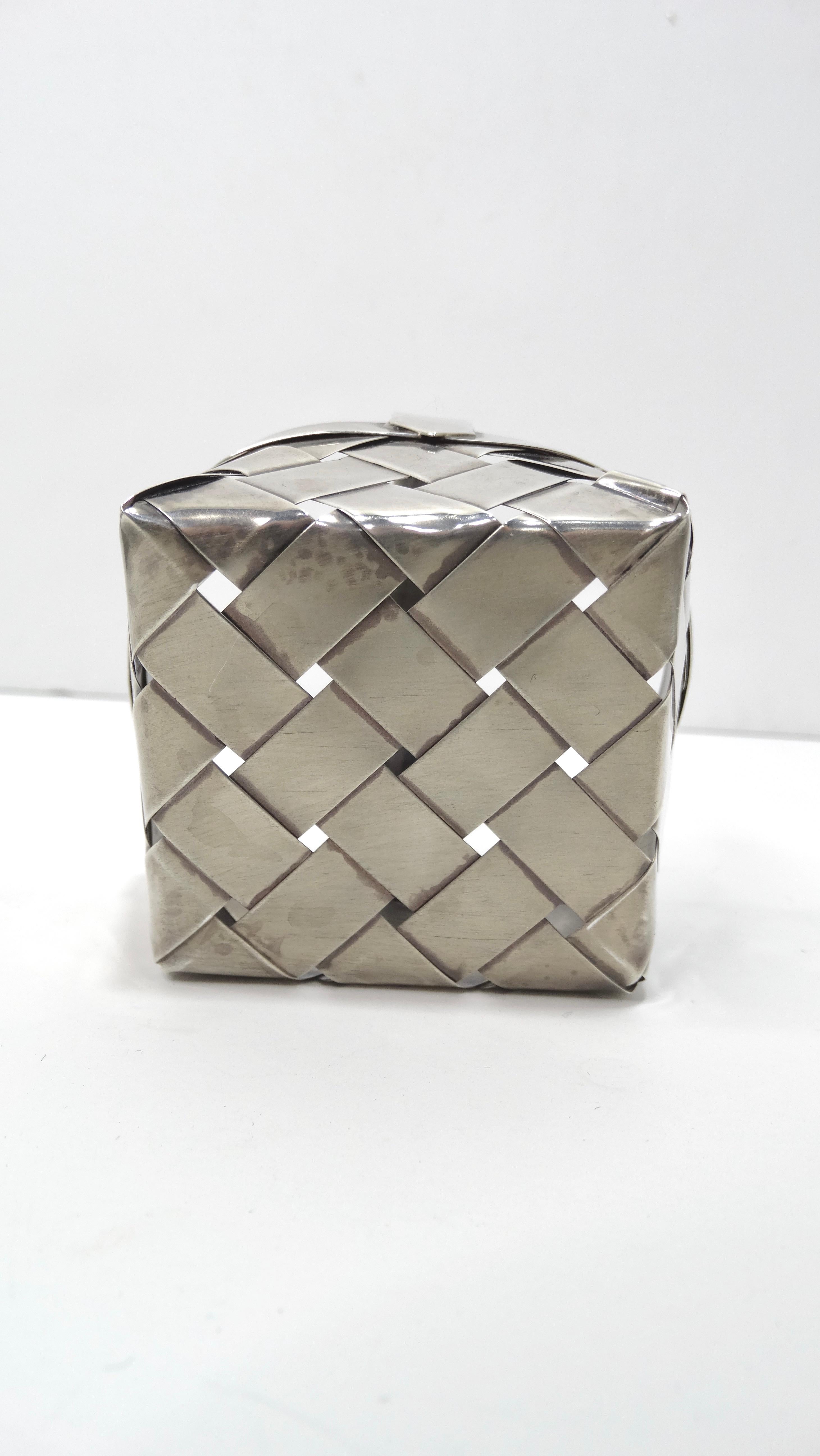Vintage Cartier Handmade Sterling Silver Small Woven Basket with Handle 2