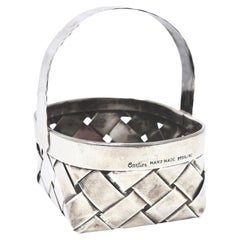 Vintage Cartier Handmade Sterling Silver Small Woven Basket with Handle