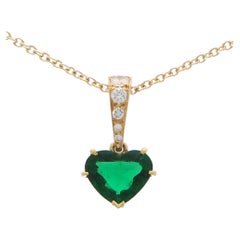 Retro Cartier Heart Cut Emerald and Diamond Pendant in 18k Yellow Gold