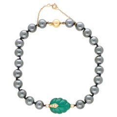 Retro Cartier Hematite, Chalcedony and Diamond Bracelet Set in 18k Yellow Gold