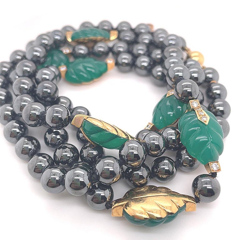 Vintage Cartier Hematite Chalcedony Diamond Necklace Set in 18