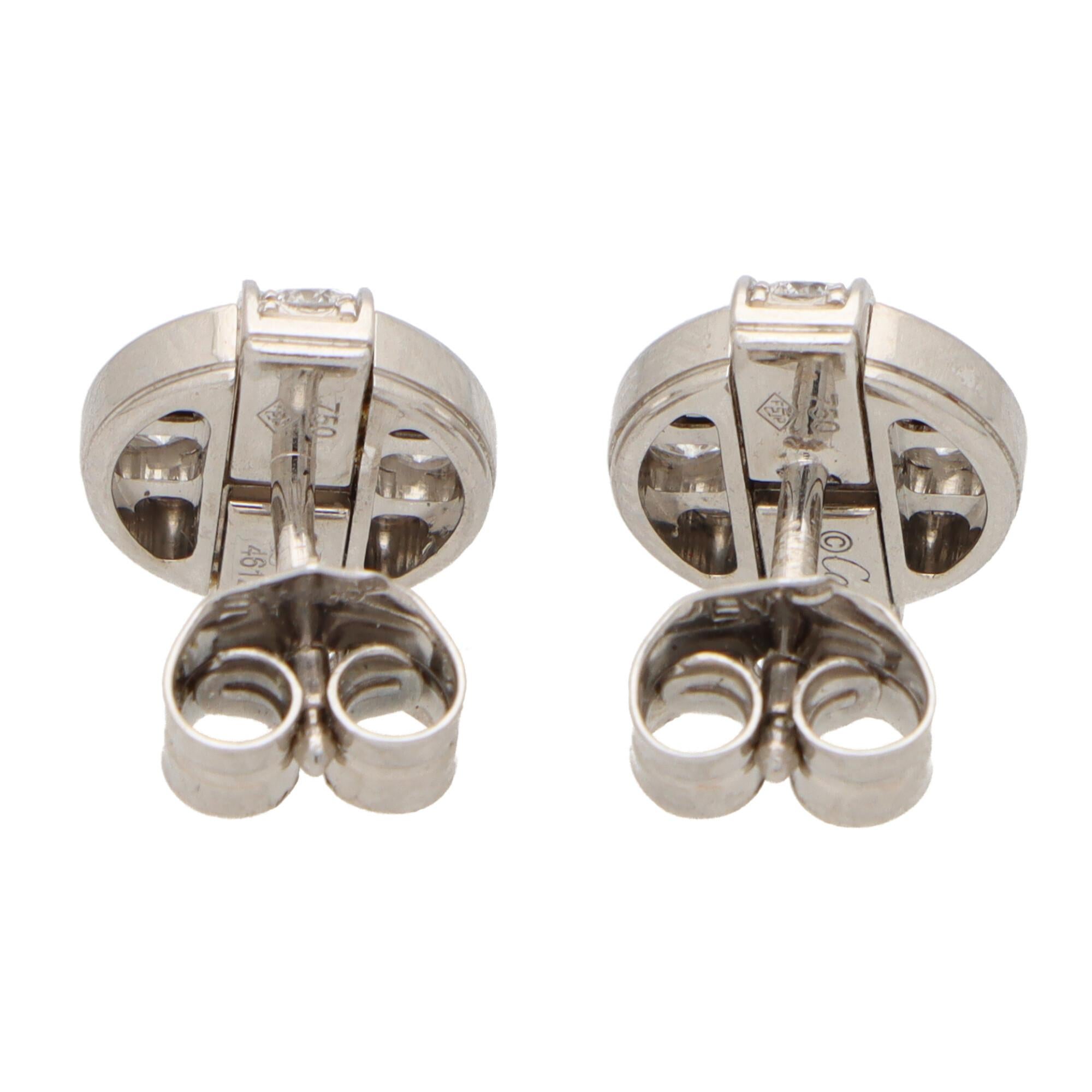 Round Cut Vintage Cartier Himalia Diamond Stud Earrings Set in 18k White Gold