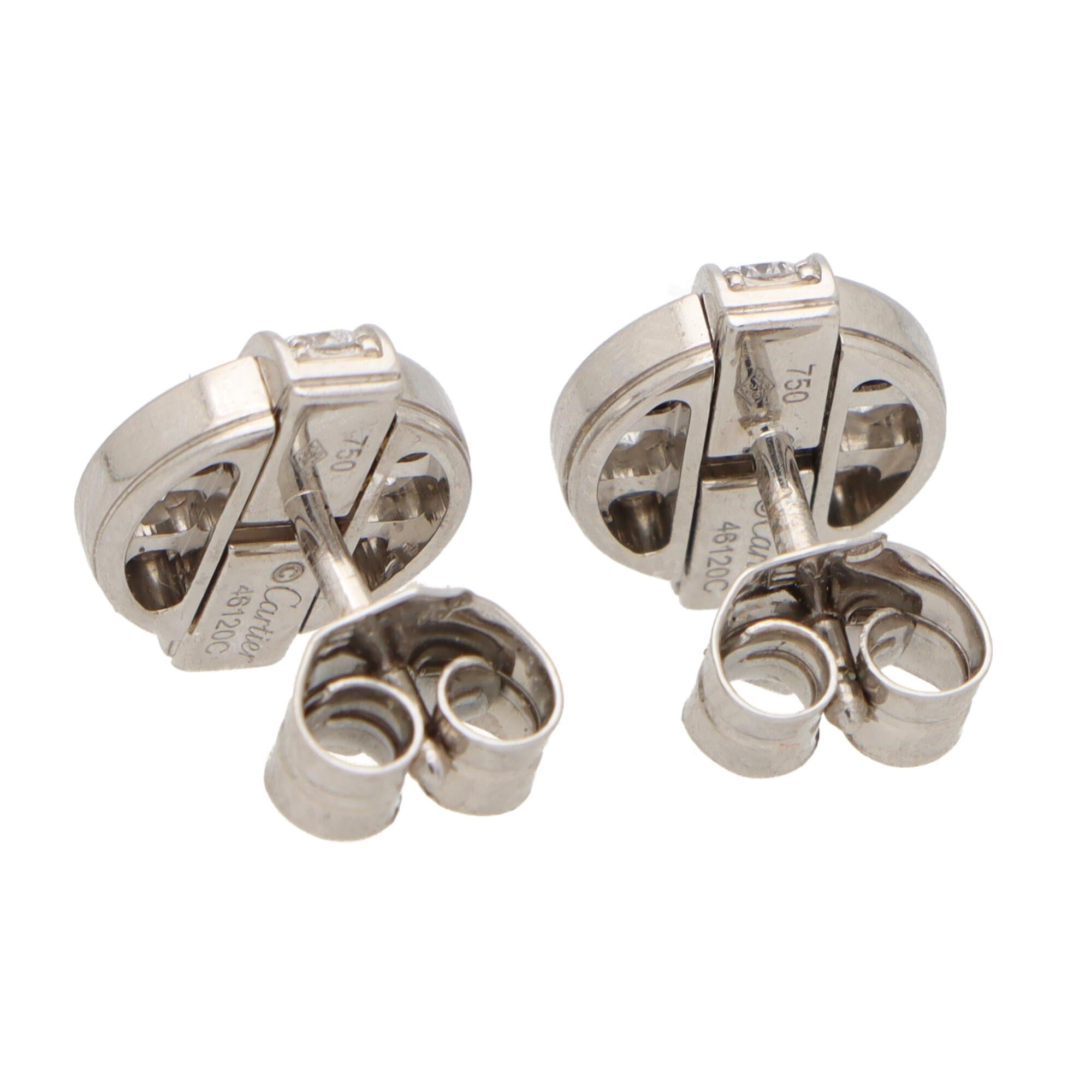 Vintage Cartier Himalia Diamond Stud Earrings Set in 18k White Gold In Good Condition In London, GB