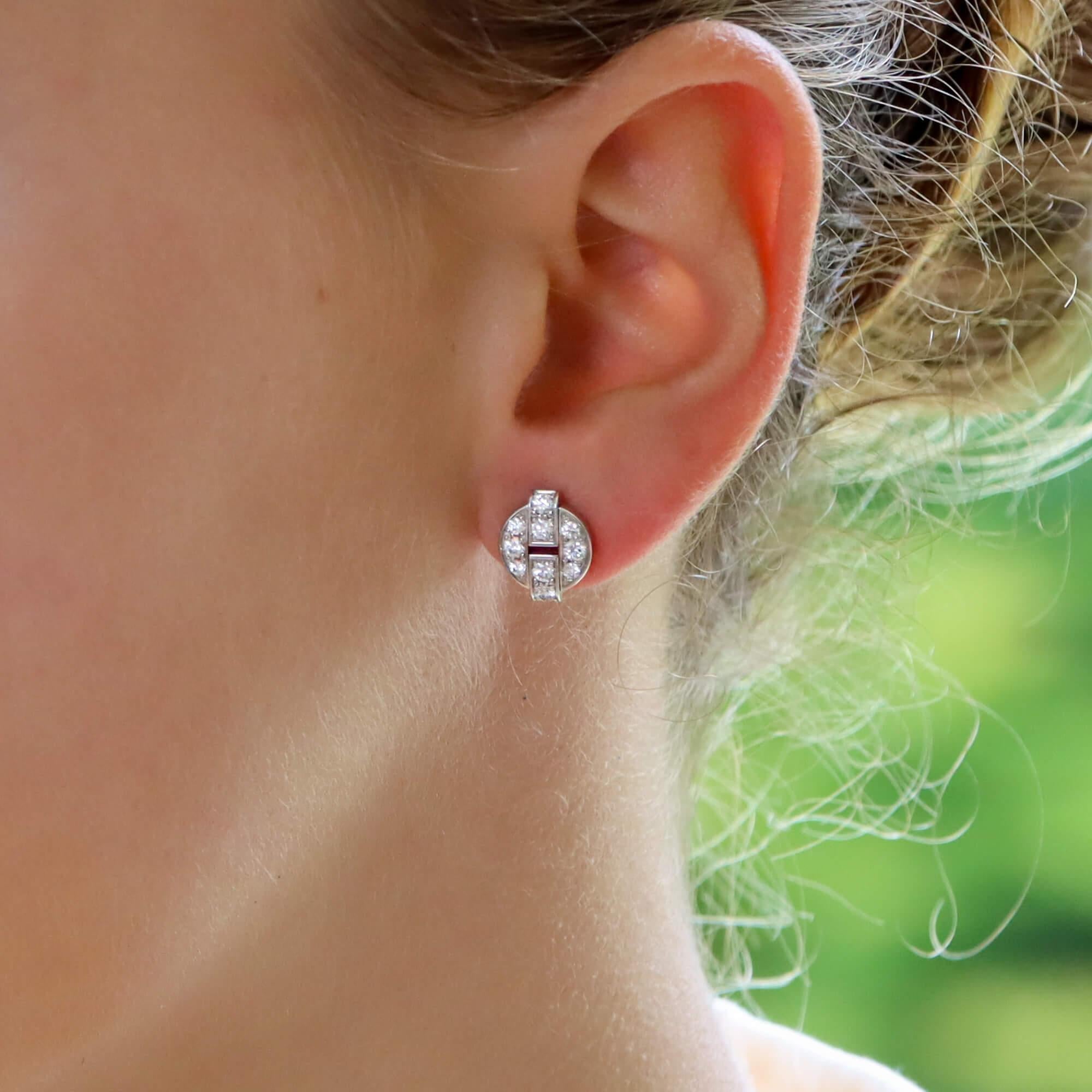 Women's or Men's Vintage Cartier Himalia Diamond Stud Earrings Set in 18k White Gold
