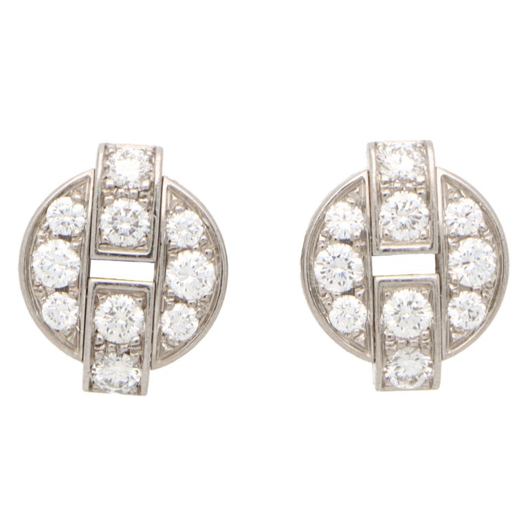 Vintage Cartier Himalia Diamond Stud Earrings Set in 18k White Gold at