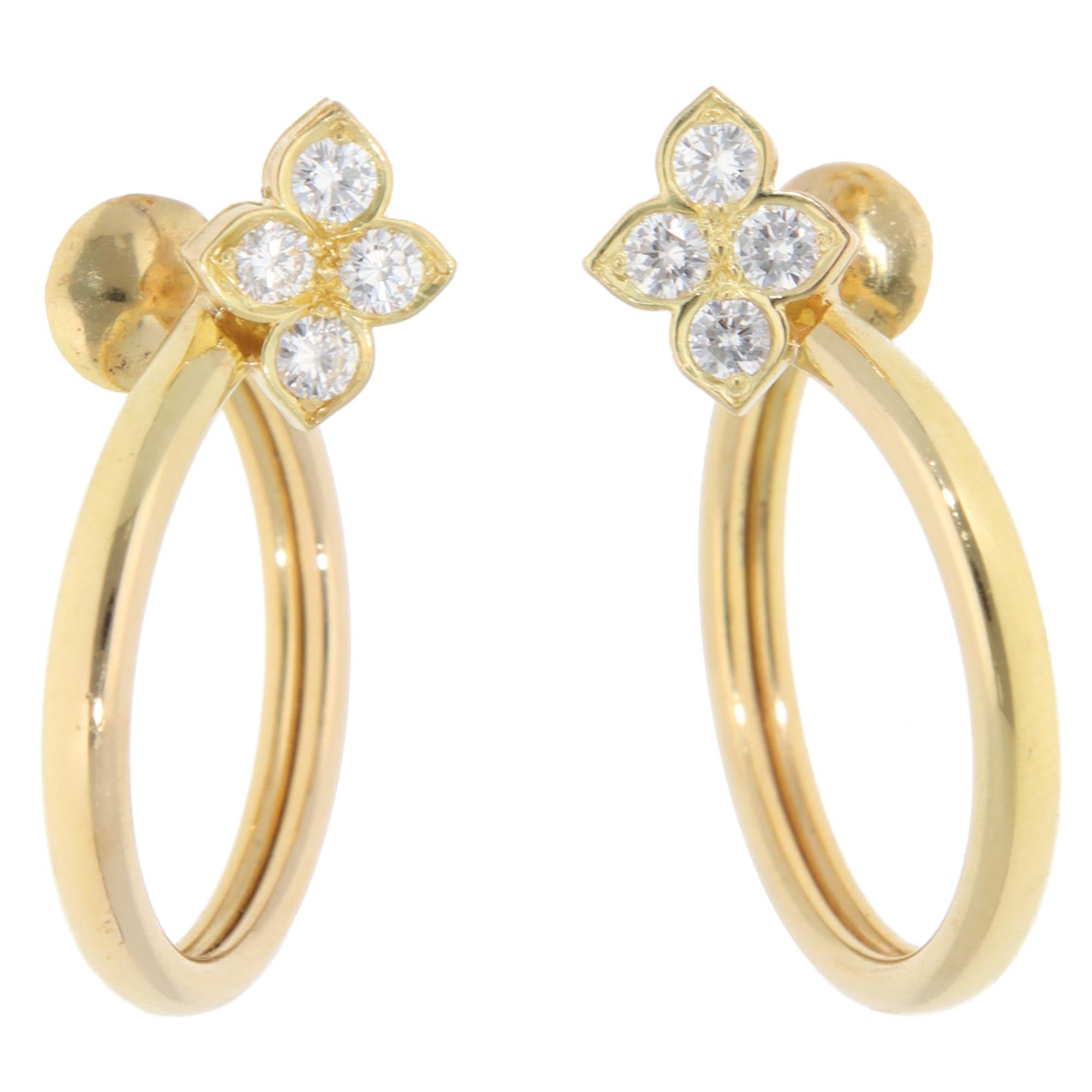 Moderno Orecchini a cerchio con diamanti indù Cartier d'epoca in oro giallo in vendita
